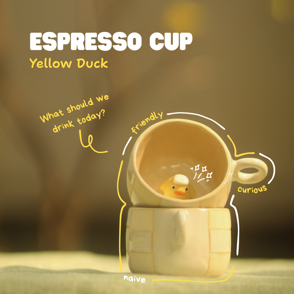 [Pre-order] Yellow Duck Handmade Ceramic Espresso Cup, Handbuilt Pottery, Cute Gift For Anime Fan, Unique Birthday Gift, Adorable Valentine Gift | Totto Pottery