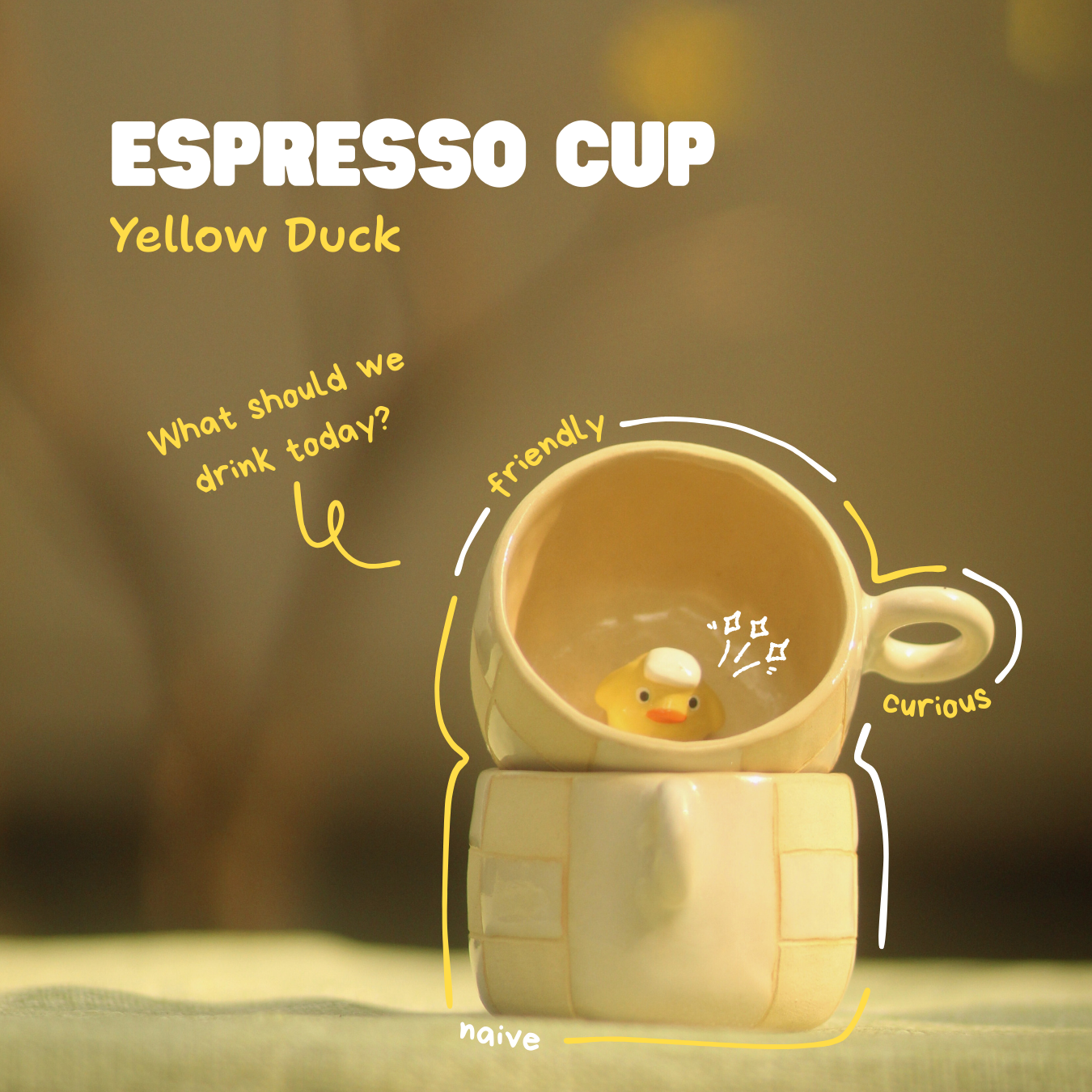 [Pre-order] Yellow Duck Handmade Ceramic Espresso Cup, Handbuilt Pottery, Cute Gift For Anime Fan, Unique Birthday Gift, Adorable Valentine Gift | Totto Pottery