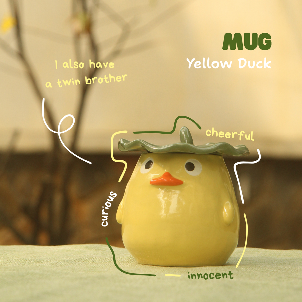[Pre-order] Yellow Duck Handmade Ceramic Handle Mug, Handbuilt Pottery, Cute Gift For Anime Fan, Unique Birthday Gift, Adorable Valentine Gift | Totto Pottery