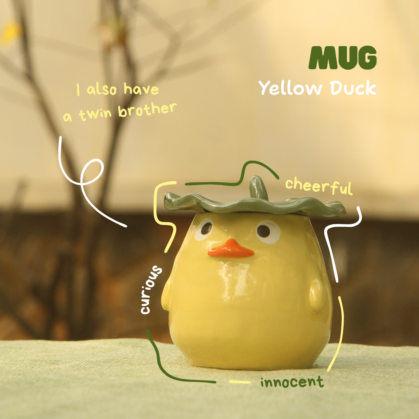 [Pre-order] Yellow Duck Handmade Ceramic Handle Mug, Handbuilt Pottery, Cute Gift For Anime Fan, Unique Birthday Gift, Adorable Valentine Gift | Totto Pottery