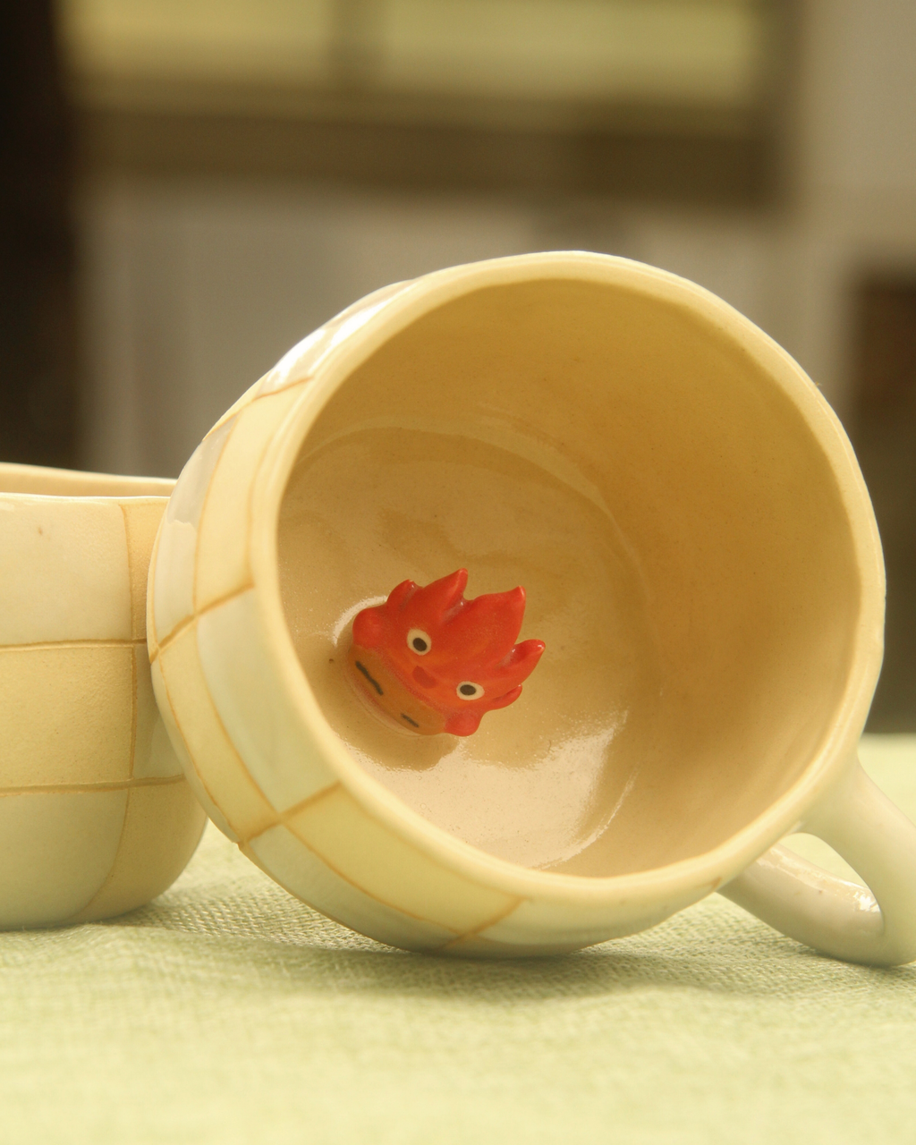 [Pre-order] Fire Demon Handmade Ceramic Checkered Mug, Handbuilt Pottery, Cute Gift For Anime Fan, Unique Birthday Gift, Adorable Valentine Gift | Totto Pottery
