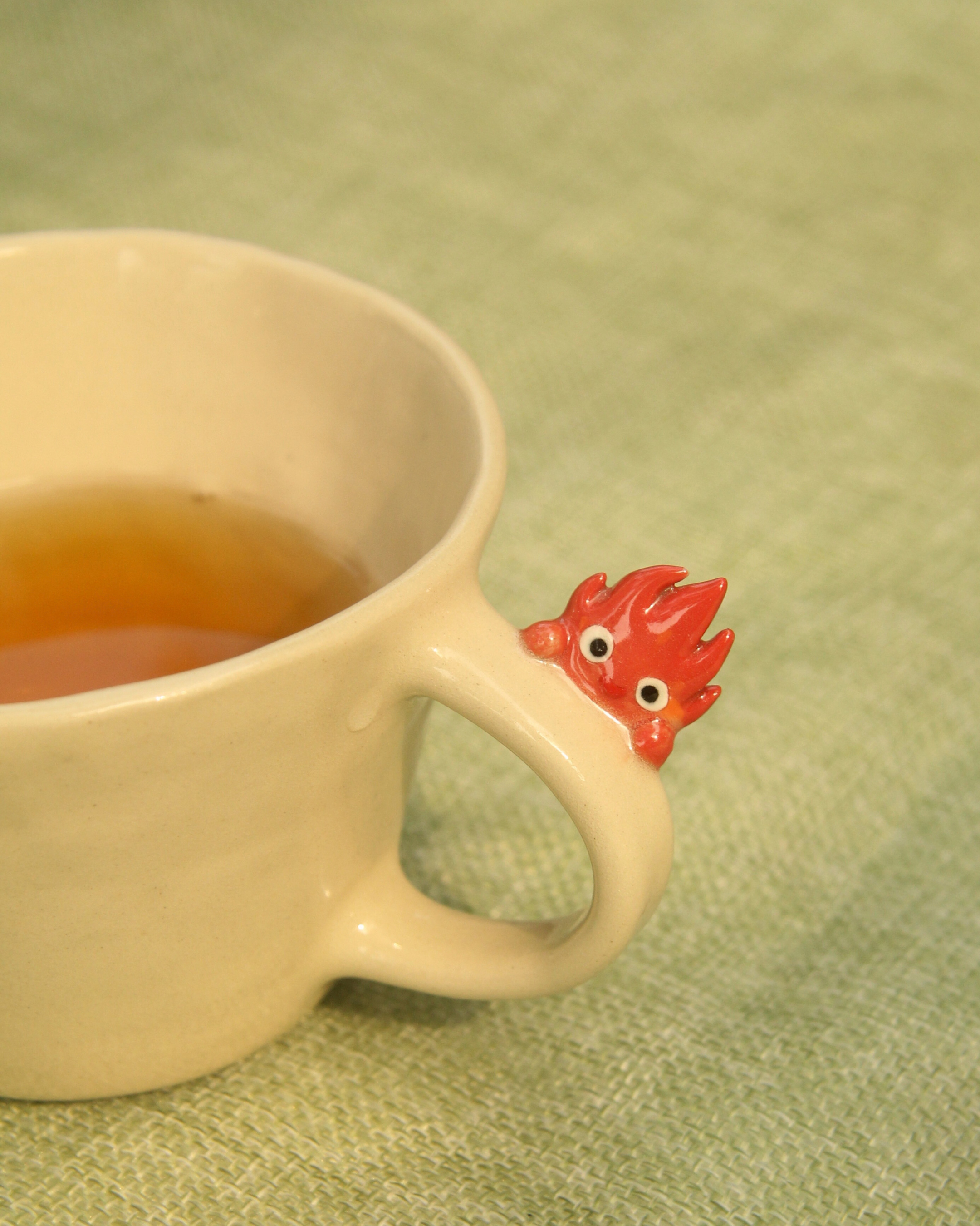 [Pre-order] Hanging Fire Demon Handmade Ceramic Handle Mug, Handbuilt Pottery, Cute Gift For Anime Fan, Unique Birthday Gift, Adorable Valentine Gift | Totto Pottery