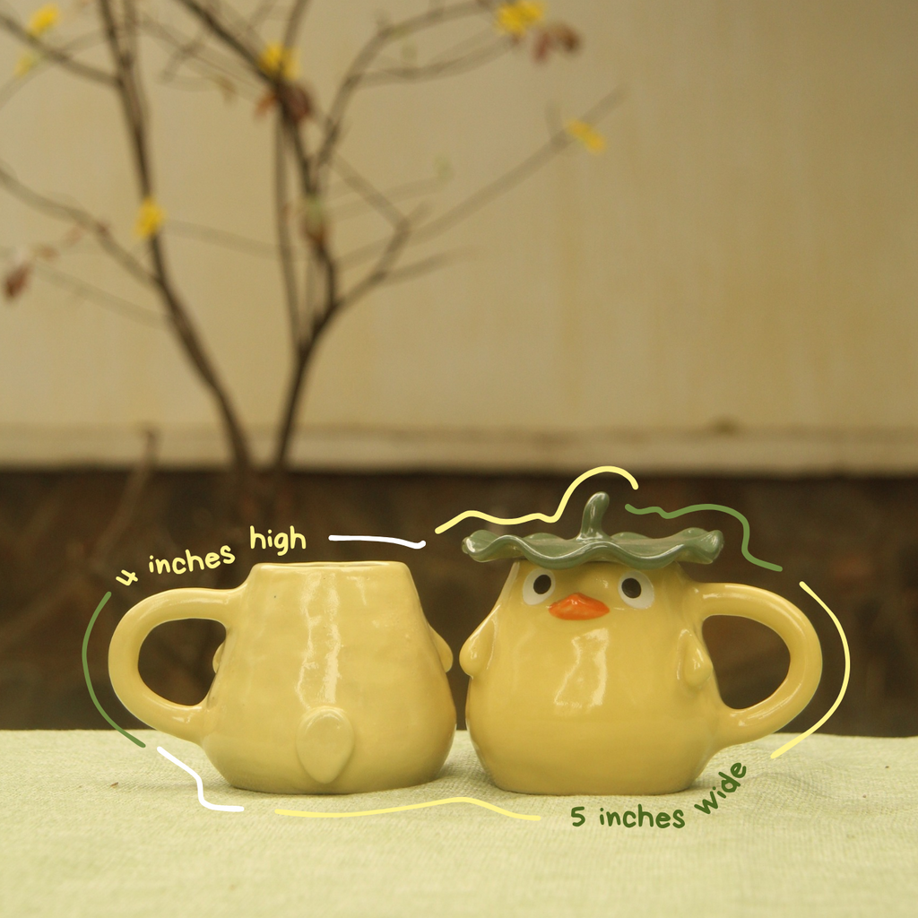 [Pre-order] Yellow Duck Handmade Ceramic Handle Mug, Handbuilt Pottery, Cute Gift For Anime Fan, Unique Birthday Gift, Adorable Valentine Gift | Totto Pottery