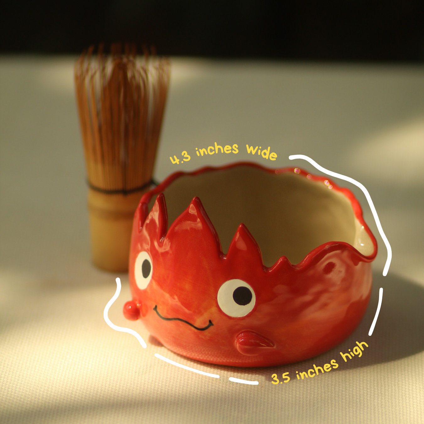 [Pre-order] Set Fire Demon Handmade Ceramic Matcha Bowl, Handbuilt Pottery, Cute Gift For Anime Fan, Unique Birthday Gift, Adorable Valentine Gift | Totto Pottery