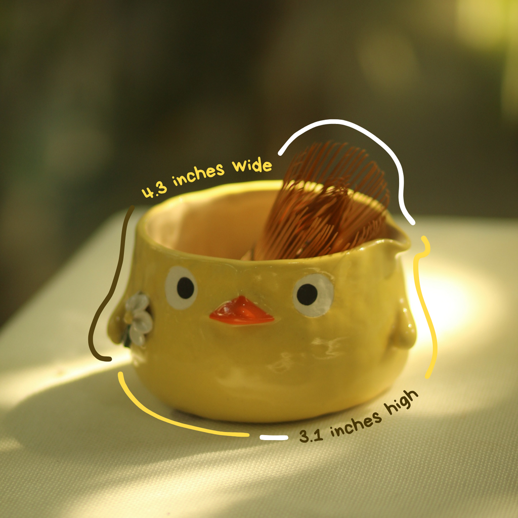 [Pre-order] Set Yellow Duck Handmade Ceramic Matcha Bowl, Handbuilt Pottery, Cute Gift For Anime Fan, Unique Birthday Gift, Adorable Valentine Gift | Totto Pottery