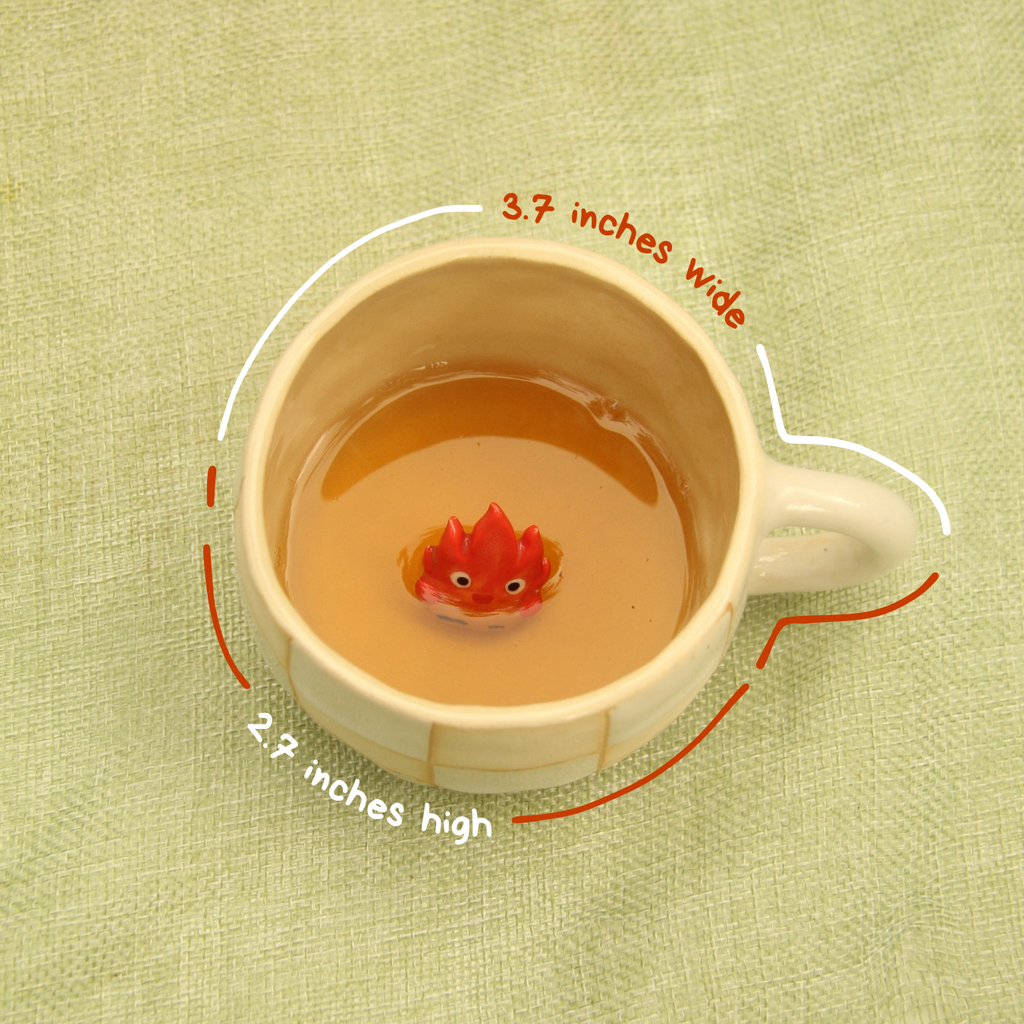 [Pre-order] Fire Demon Handmade Ceramic Checkered Mug, Handbuilt Pottery, Cute Gift For Anime Fan, Unique Birthday Gift, Adorable Valentine Gift | Totto Pottery