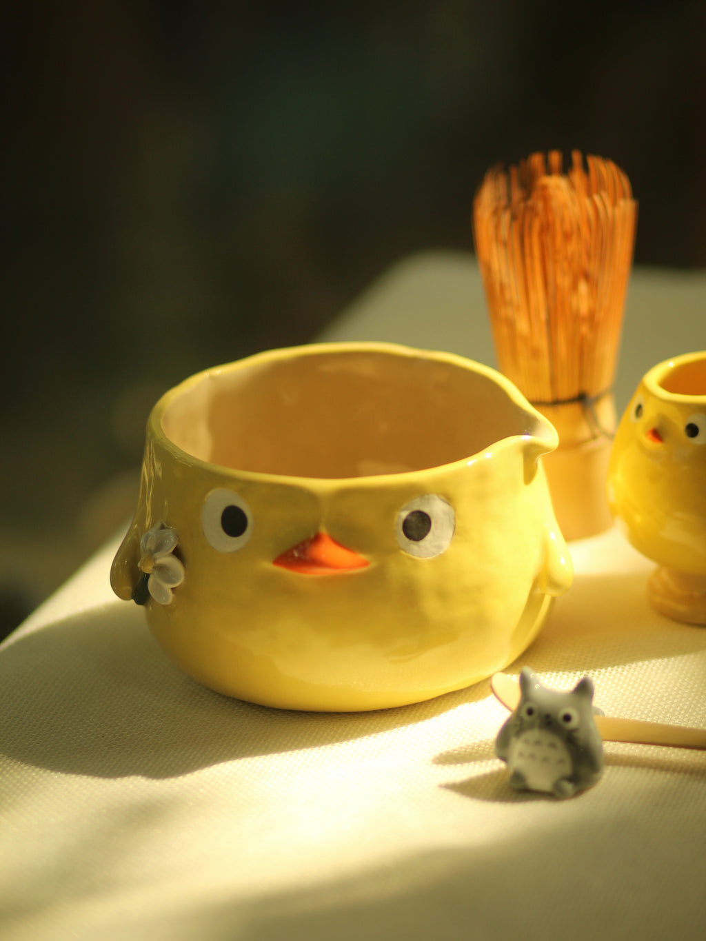 [Pre-order] Set Yellow Duck Handmade Ceramic Matcha Bowl, Handbuilt Pottery, Cute Gift For Anime Fan, Unique Birthday Gift, Adorable Valentine Gift | Totto Pottery