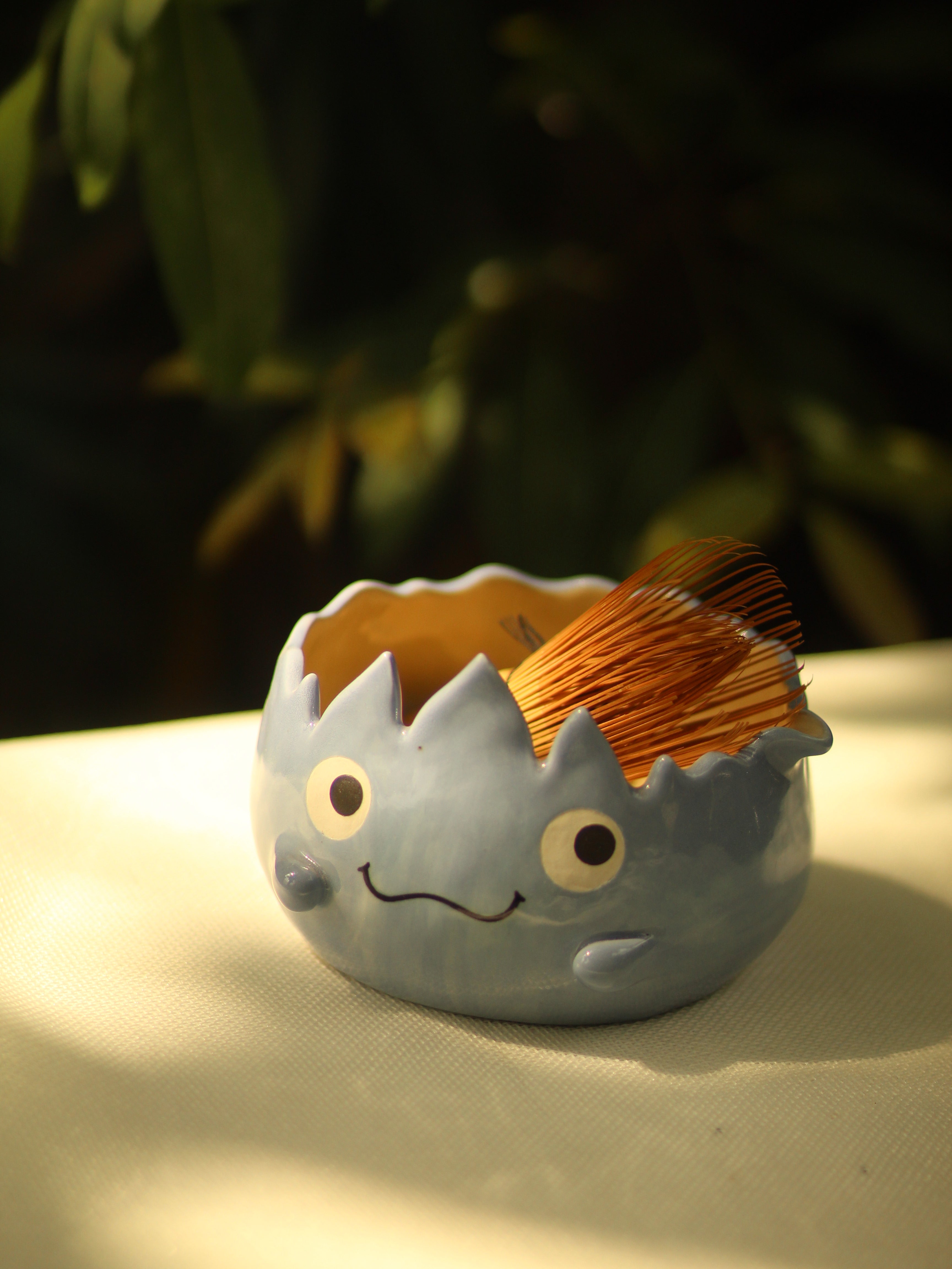 [Pre-order] Set Fire Demon Handmade Ceramic Matcha Bowl, Handbuilt Pottery, Cute Gift For Anime Fan, Unique Birthday Gift, Adorable Valentine Gift | Totto Pottery