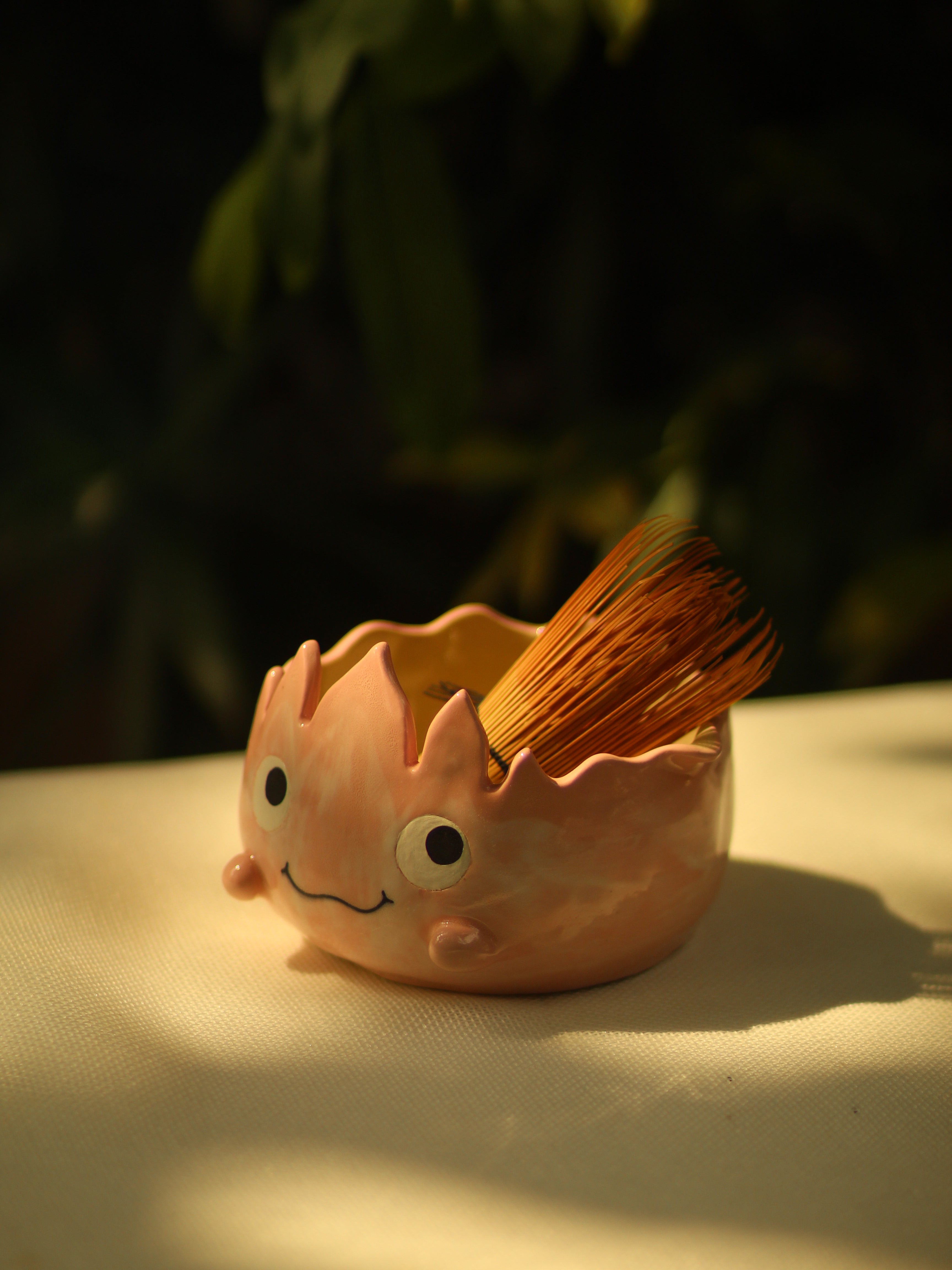 [Pre-order] Set Fire Demon Handmade Ceramic Matcha Bowl, Handbuilt Pottery, Cute Gift For Anime Fan, Unique Birthday Gift, Adorable Valentine Gift | Totto Pottery