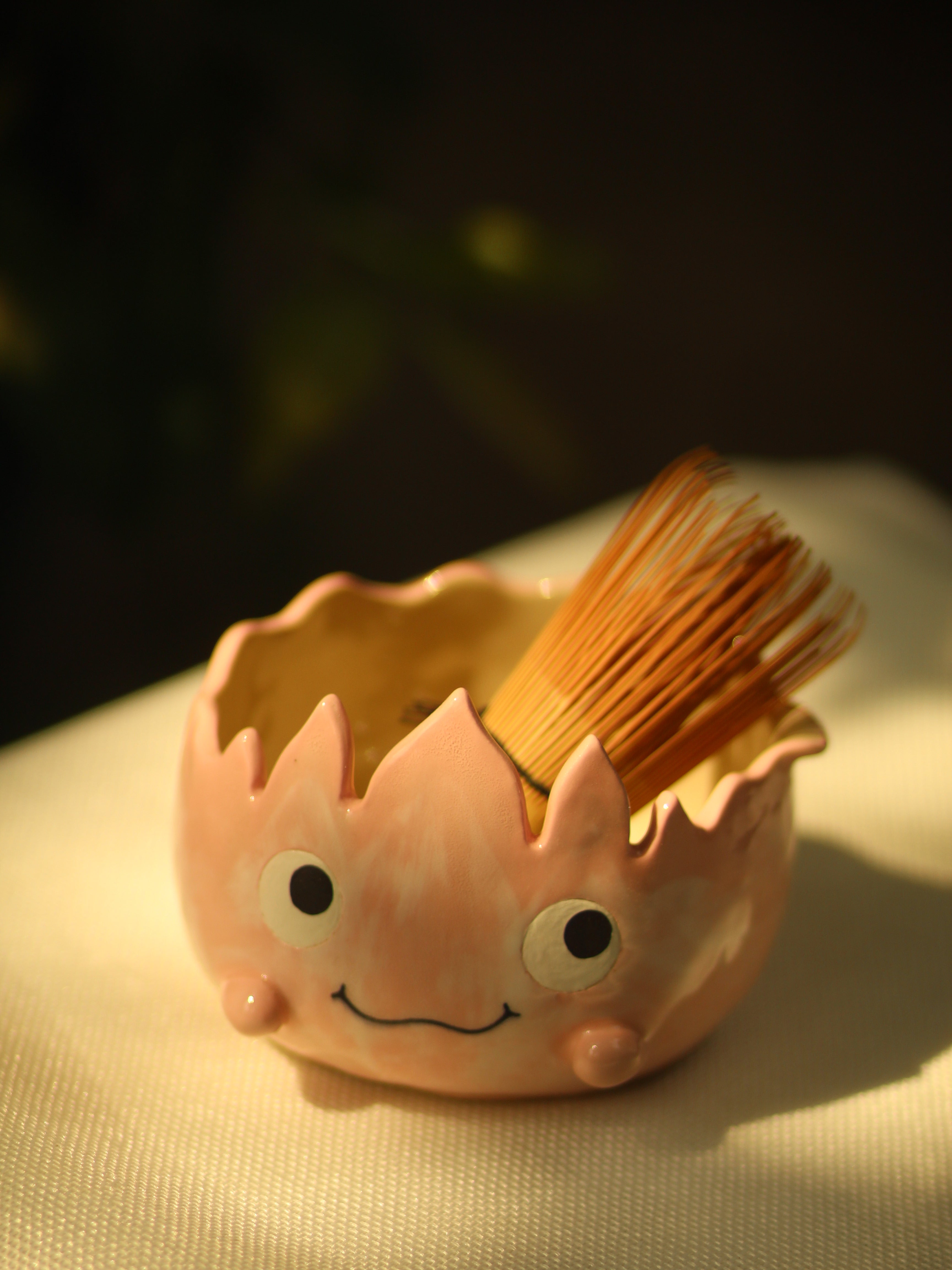 [Pre-order] Set Fire Demon Handmade Ceramic Matcha Bowl, Handbuilt Pottery, Cute Gift For Anime Fan, Unique Birthday Gift, Adorable Valentine Gift | Totto Pottery