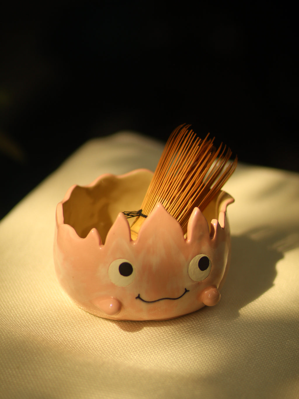 [Pre-order] Set Fire Demon Handmade Ceramic Matcha Bowl, Handbuilt Pottery, Cute Gift For Anime Fan, Unique Birthday Gift, Adorable Valentine Gift | Totto Pottery