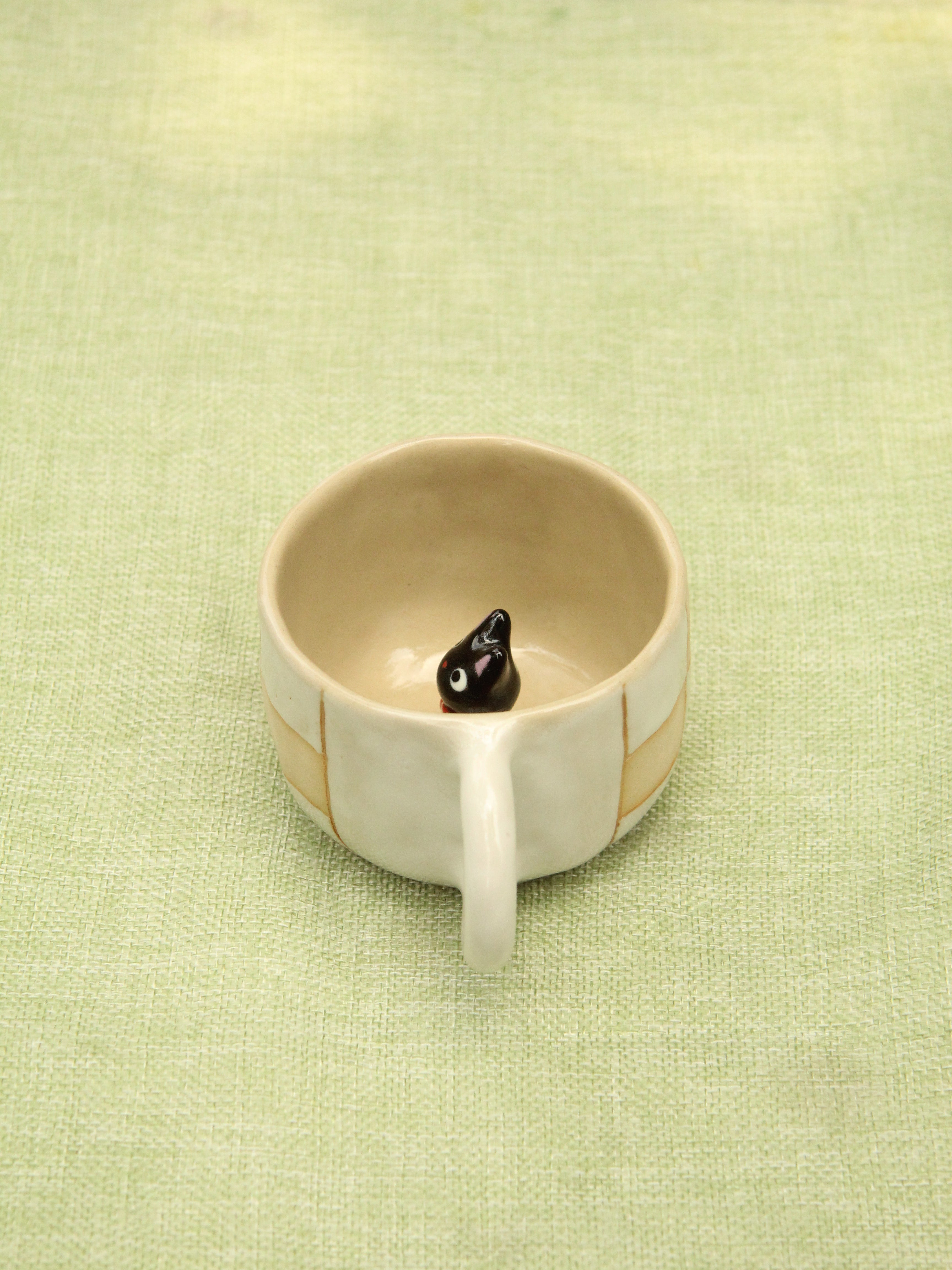 [Pre-order] Black Cat Handmade Ceramic Checkered Mug, Handbuilt Pottery, Cute Gift For Anime Fan, Unique Birthday Gift, Adorable Valentine Gift | Totto Pottery