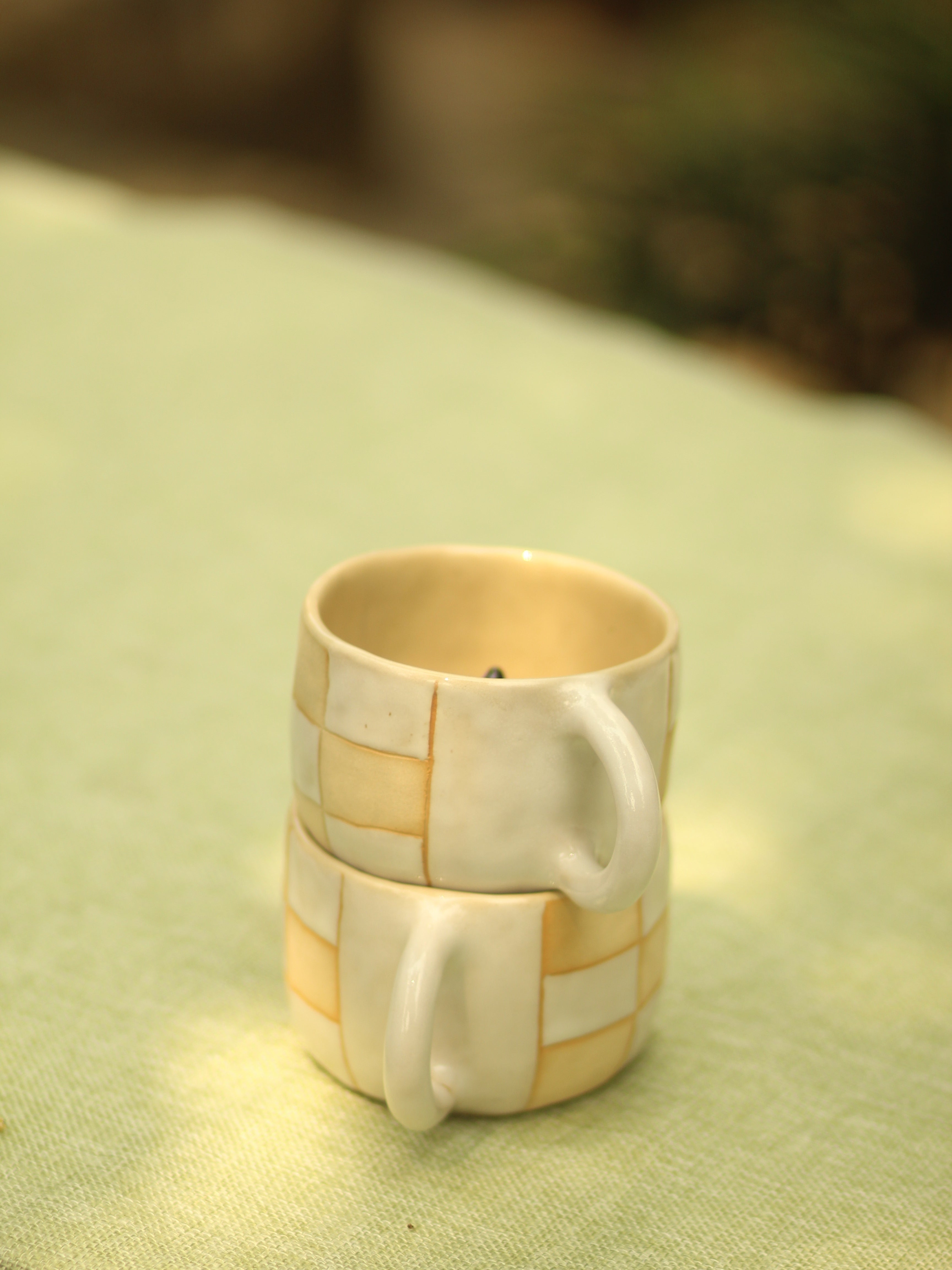 [Pre-order] Black Cat Handmade Ceramic Checkered Mug, Handbuilt Pottery, Cute Gift For Anime Fan, Unique Birthday Gift, Adorable Valentine Gift | Totto Pottery