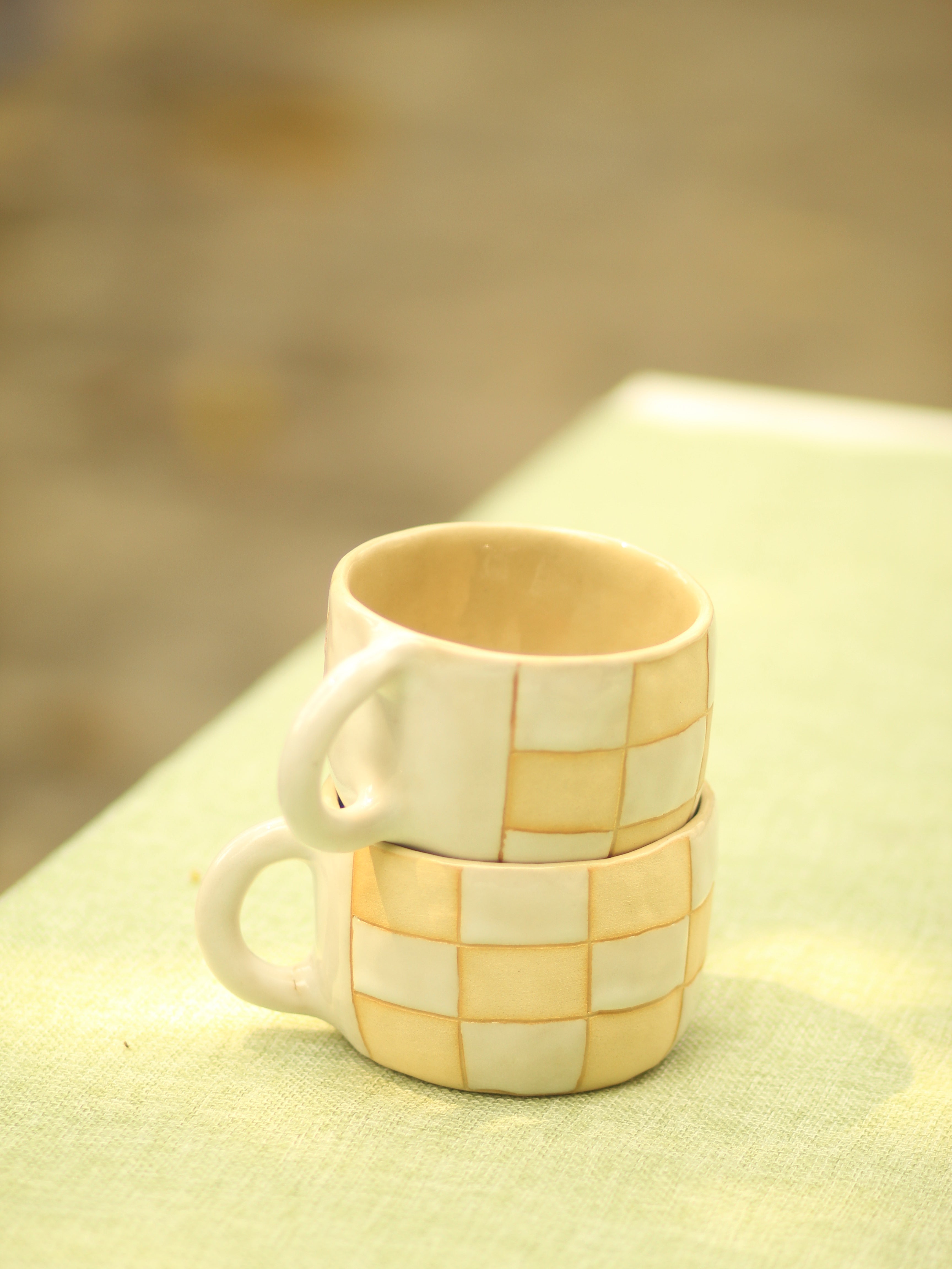 [Pre-order] Black Cat Handmade Ceramic Checkered Mug, Handbuilt Pottery, Cute Gift For Anime Fan, Unique Birthday Gift, Adorable Valentine Gift | Totto Pottery