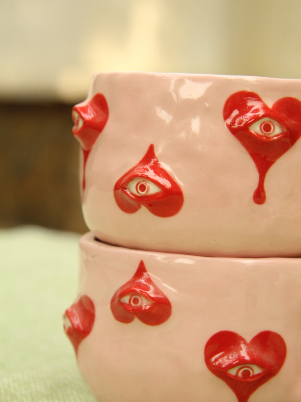 [Pre-order] Eyes Handmade Ceramic Handle Mug With Coaster, Handbuilt Pottery, Cute Gift For Anime Fan, Unique Birthday Gift, Adorable Valentine Gift | Totto Pottery