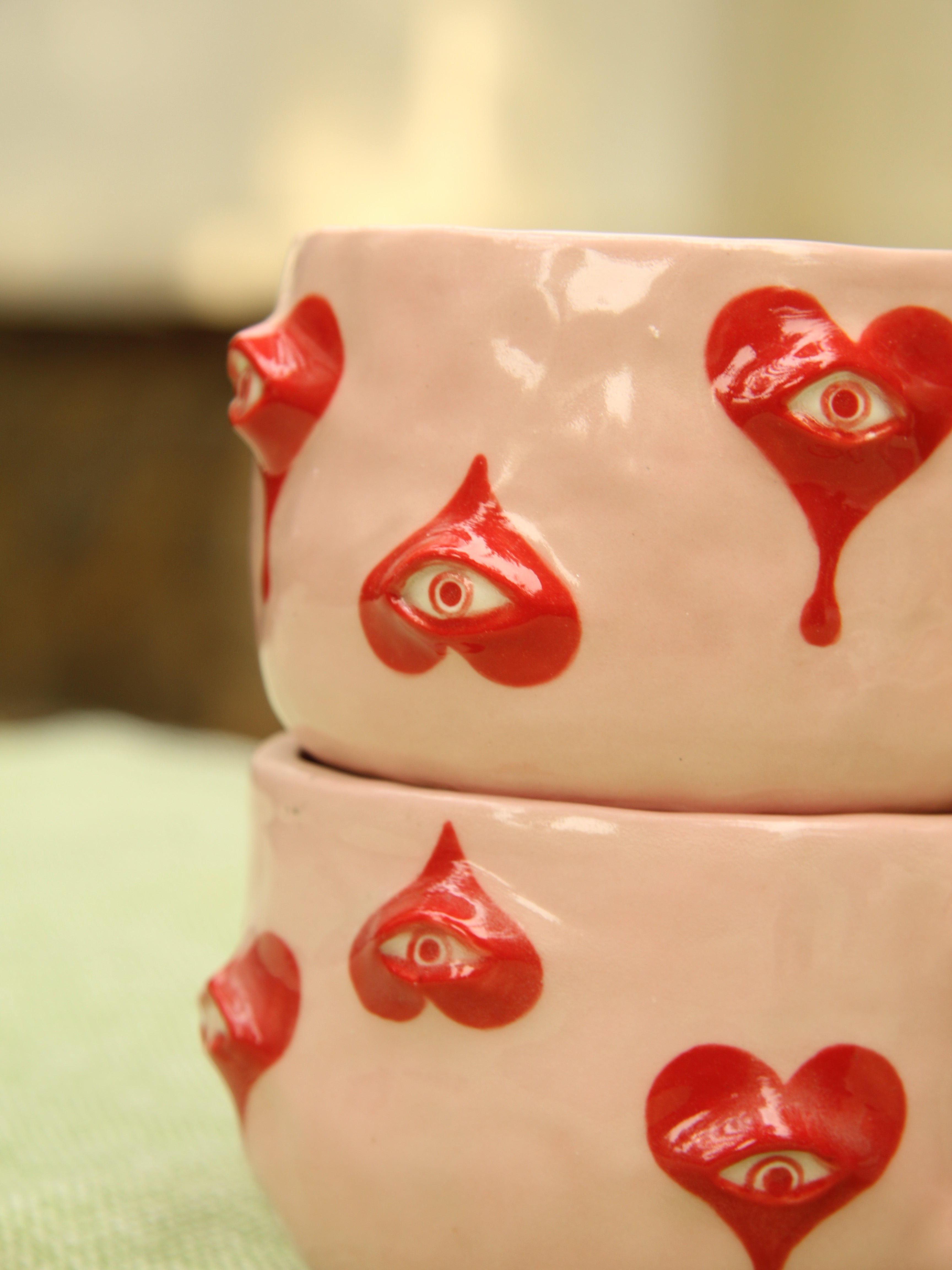 [Pre-order] Eyes Handmade Ceramic Handle Mug With Coaster, Handbuilt Pottery, Cute Gift For Anime Fan, Unique Birthday Gift, Adorable Valentine Gift | Totto Pottery