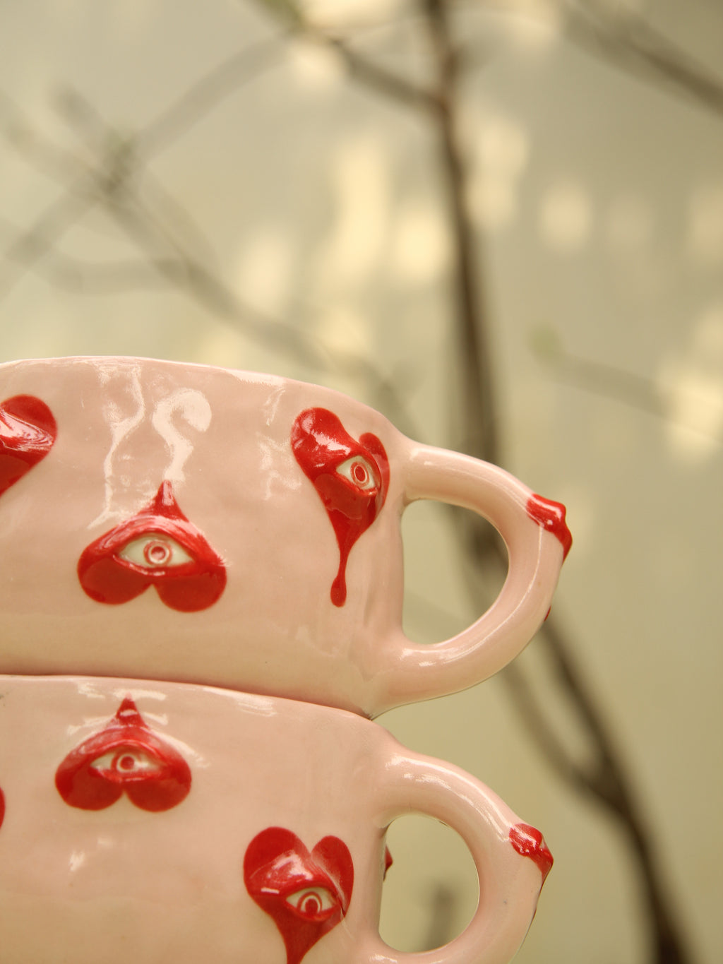 [Pre-order] Eyes Handmade Ceramic Handle Mug With Coaster, Handbuilt Pottery, Cute Gift For Anime Fan, Unique Birthday Gift, Adorable Valentine Gift | Totto Pottery