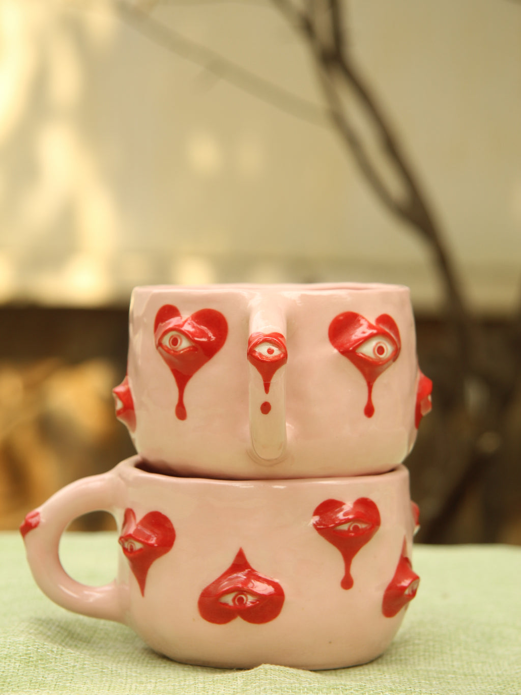 [Pre-order] Eyes Handmade Ceramic Handle Mug With Coaster, Handbuilt Pottery, Cute Gift For Anime Fan, Unique Birthday Gift, Adorable Valentine Gift | Totto Pottery