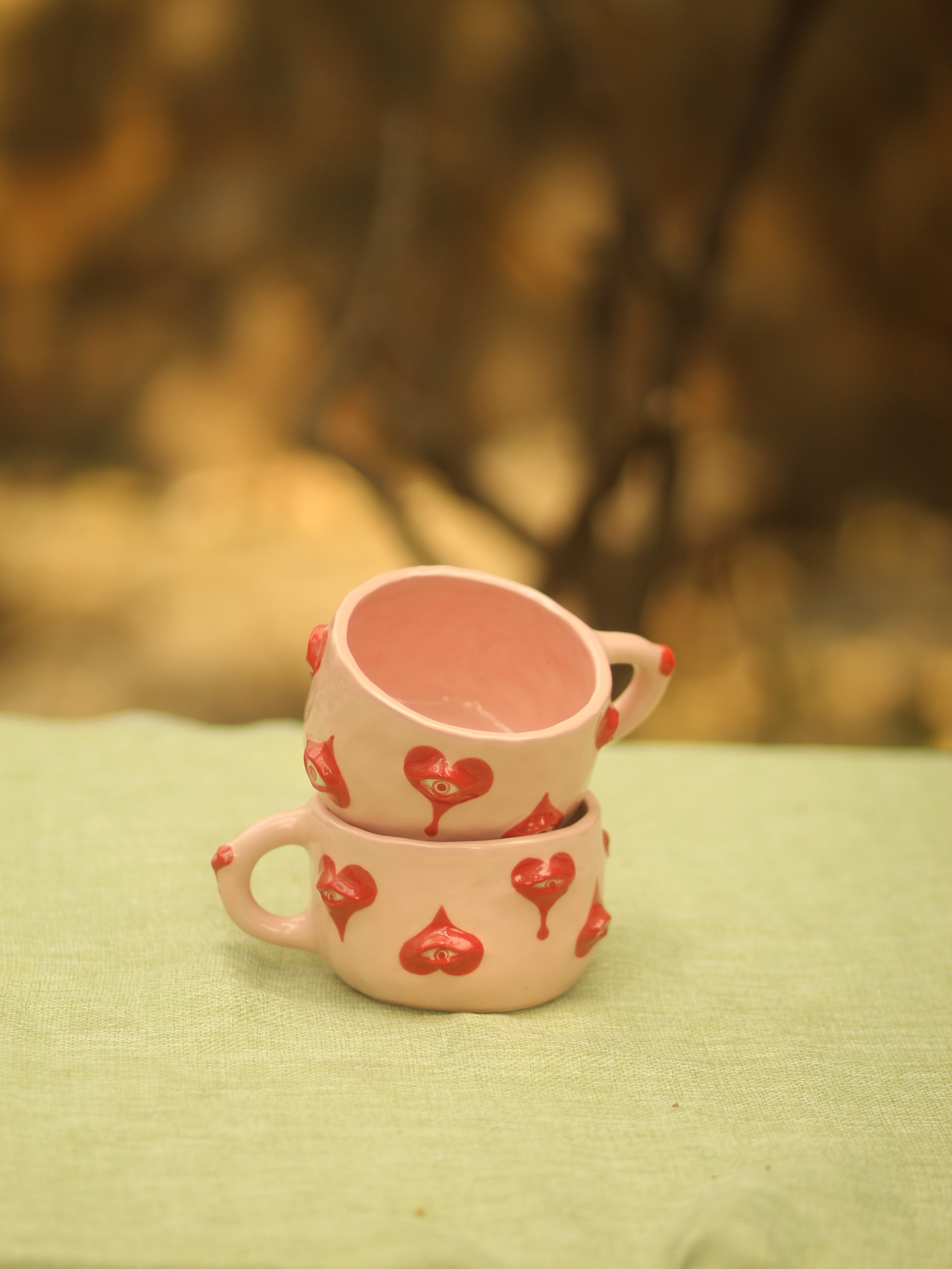 [Pre-order] Eyes Handmade Ceramic Handle Mug With Coaster, Handbuilt Pottery, Cute Gift For Anime Fan, Unique Birthday Gift, Adorable Valentine Gift | Totto Pottery