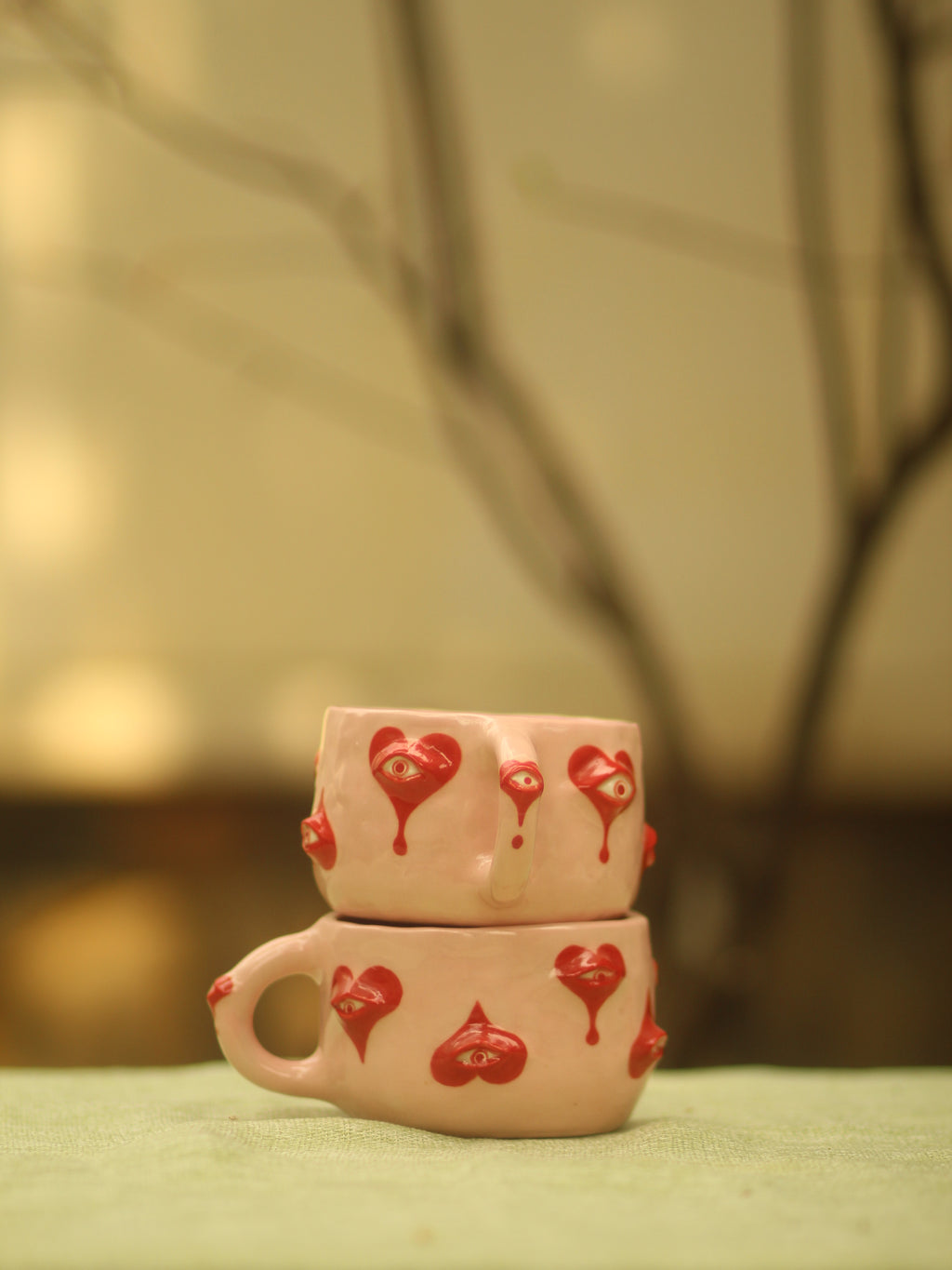 [Pre-order] Eyes Handmade Ceramic Handle Mug With Coaster, Handbuilt Pottery, Cute Gift For Anime Fan, Unique Birthday Gift, Adorable Valentine Gift | Totto Pottery
