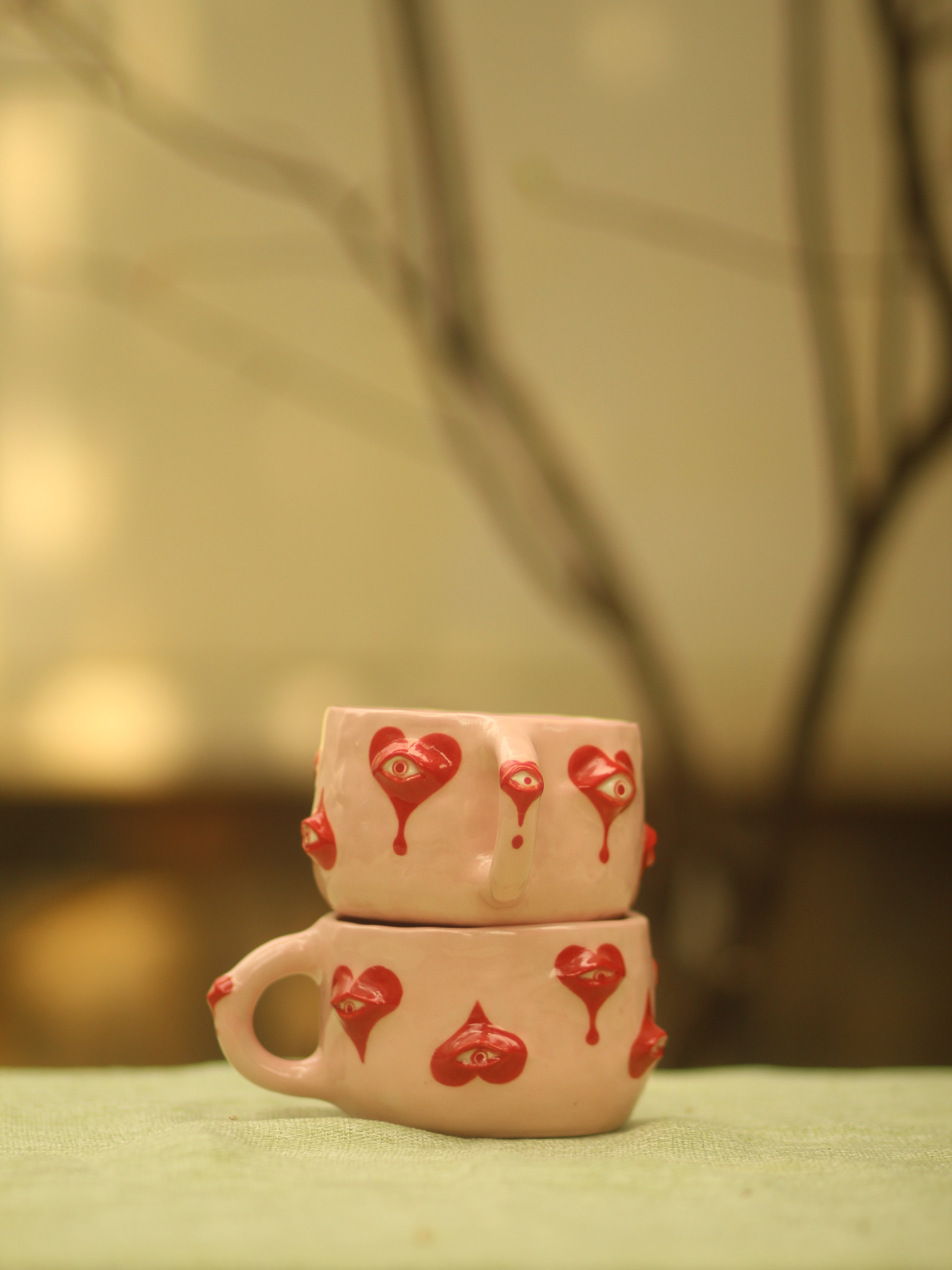[Pre-order] Eyes Handmade Ceramic Handle Mug With Coaster, Handbuilt Pottery, Cute Gift For Anime Fan, Unique Birthday Gift, Adorable Valentine Gift | Totto Pottery