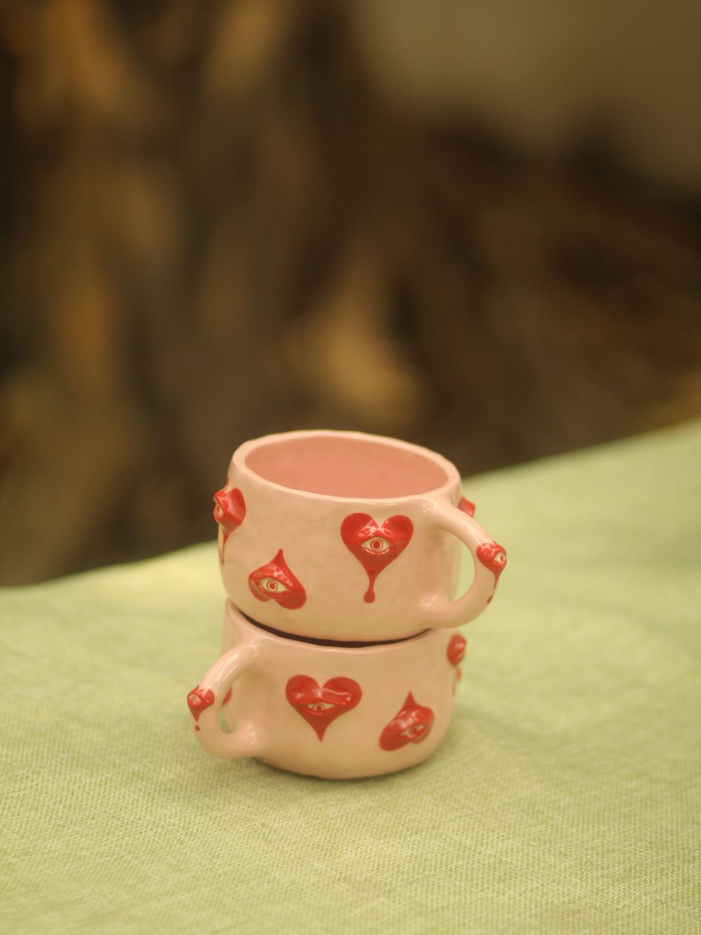 [Pre-order] Eyes Handmade Ceramic Handle Mug With Coaster, Handbuilt Pottery, Cute Gift For Anime Fan, Unique Birthday Gift, Adorable Valentine Gift | Totto Pottery