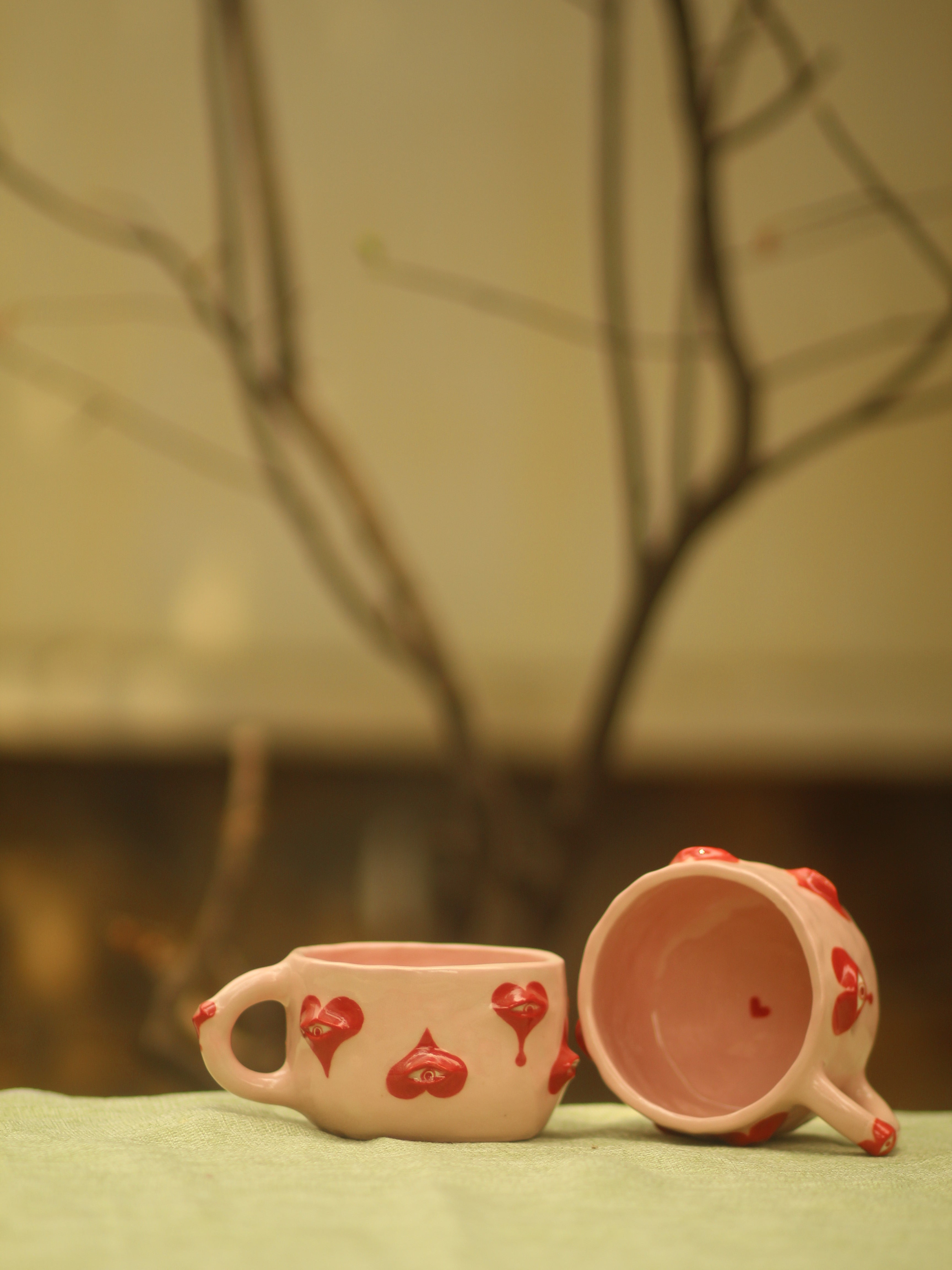 [Pre-order] Eyes Handmade Ceramic Handle Mug With Coaster, Handbuilt Pottery, Cute Gift For Anime Fan, Unique Birthday Gift, Adorable Valentine Gift | Totto Pottery