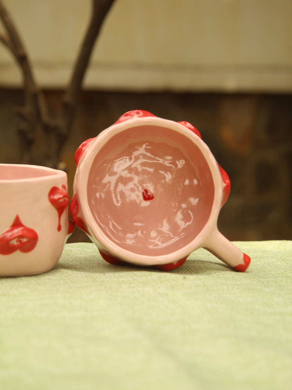 [Pre-order] Eyes Handmade Ceramic Handle Mug With Coaster, Handbuilt Pottery, Cute Gift For Anime Fan, Unique Birthday Gift, Adorable Valentine Gift | Totto Pottery