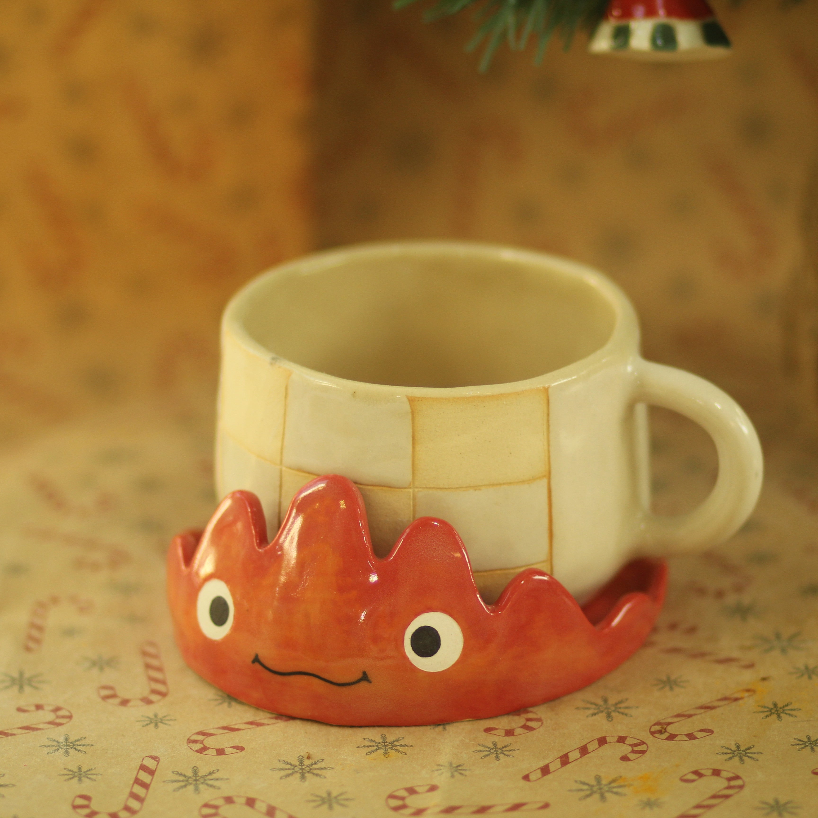 [Pre-order] Fire Demon Handmade Ceramic Coaster, Handbuilt Pottery, Cute Gift For Anime Fan, Unique Birthday Gift, Adorable Valentine Gift | Totto Pottery