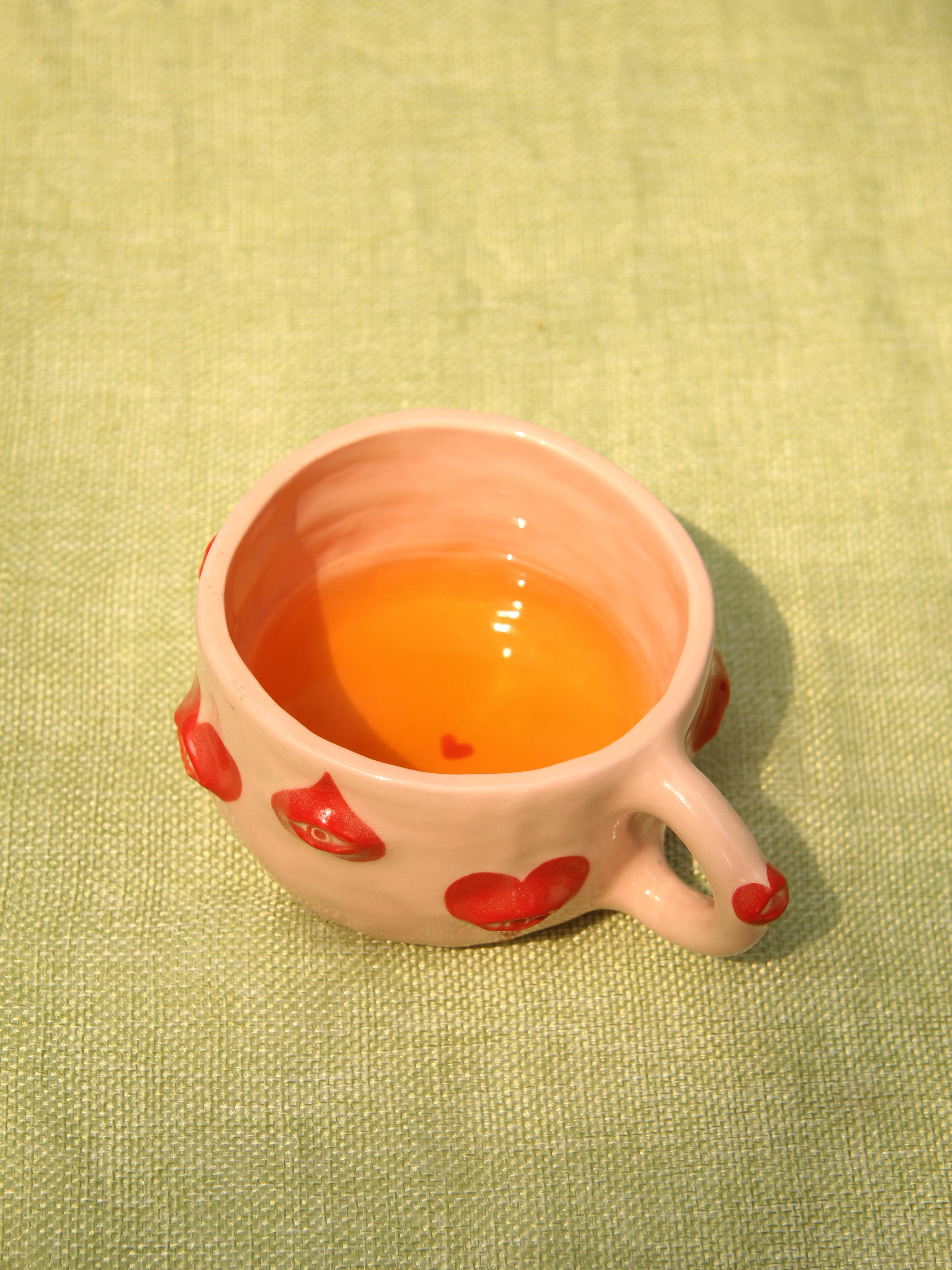 [Pre-order] Eyes Handmade Ceramic Handle Mug With Coaster, Handbuilt Pottery, Cute Gift For Anime Fan, Unique Birthday Gift, Adorable Valentine Gift | Totto Pottery