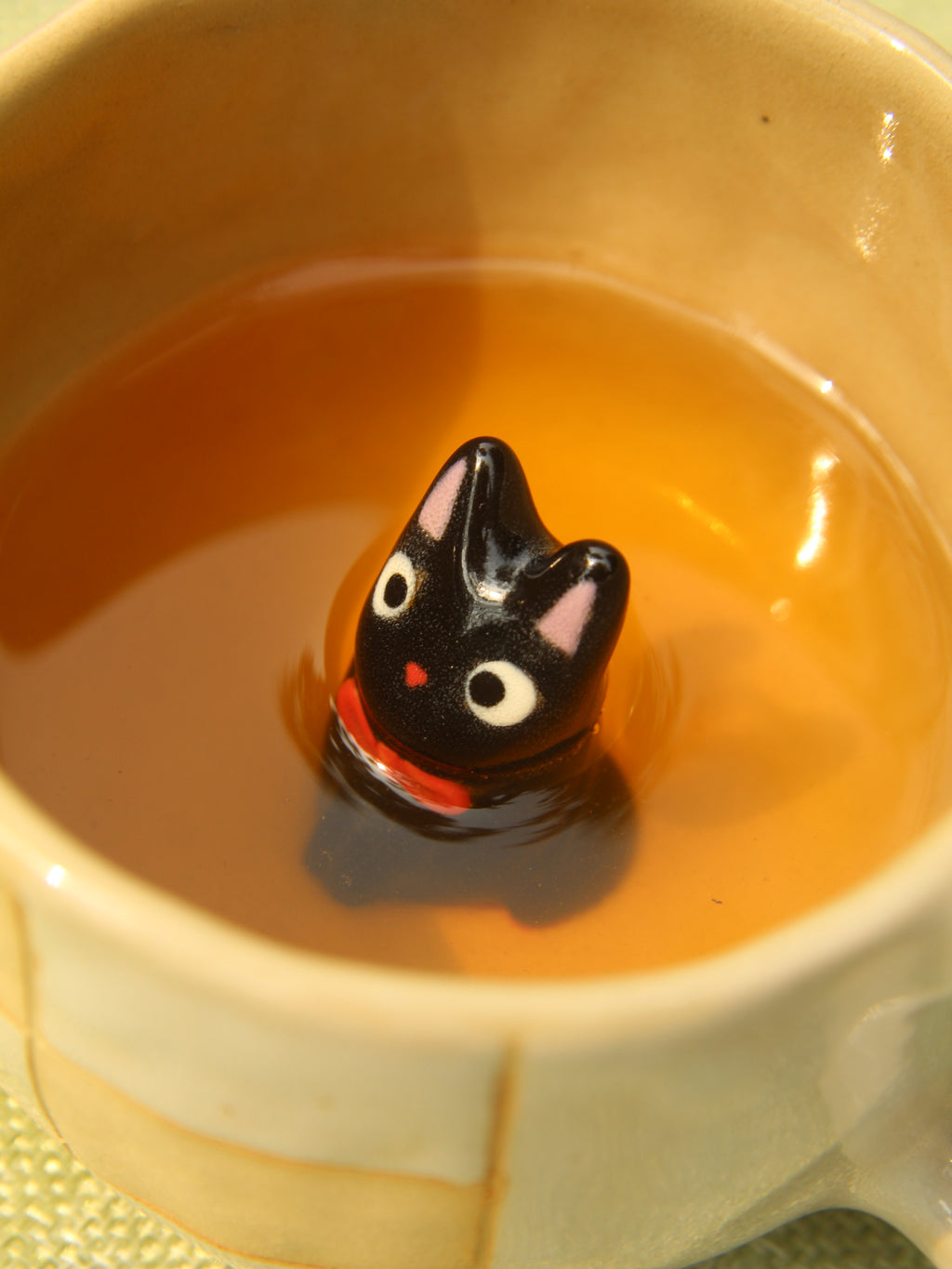 [Pre-order] Black Cat Handmade Ceramic Checkered Mug, Handbuilt Pottery, Cute Gift For Anime Fan, Unique Birthday Gift, Adorable Valentine Gift | Totto Pottery
