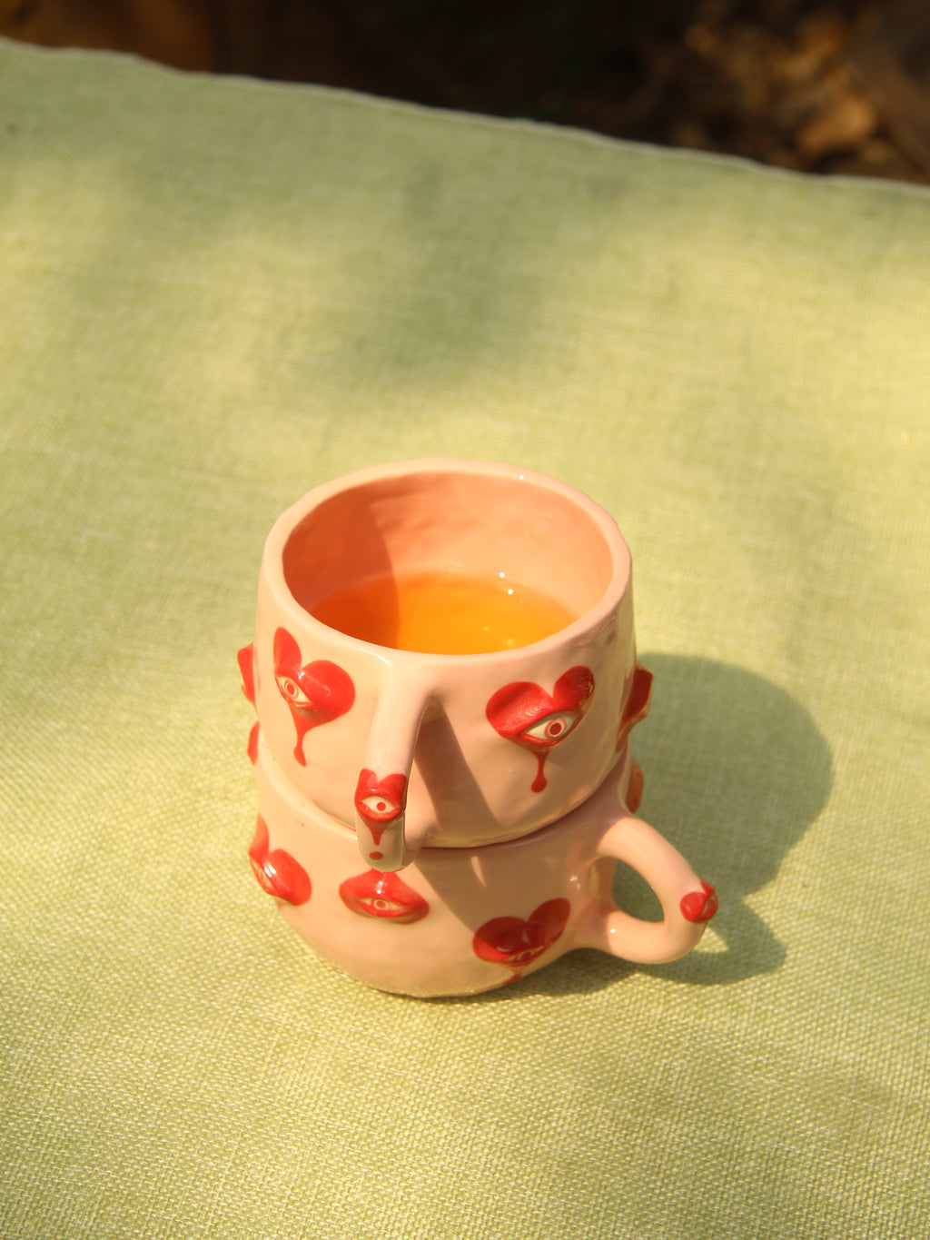 [Pre-order] Eyes Handmade Ceramic Handle Mug With Coaster, Handbuilt Pottery, Cute Gift For Anime Fan, Unique Birthday Gift, Adorable Valentine Gift | Totto Pottery