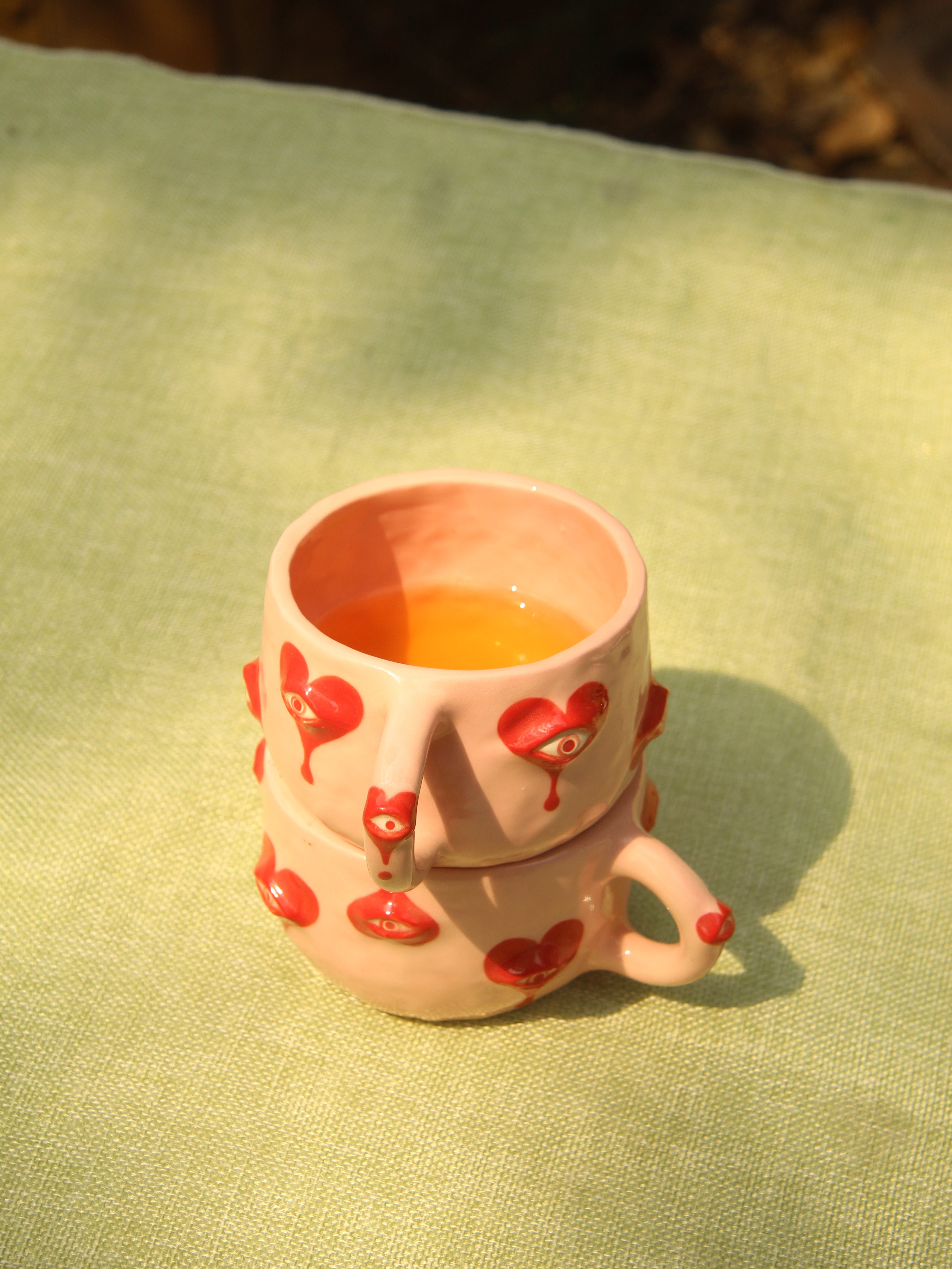 [Pre-order] Eyes Handmade Ceramic Handle Mug With Coaster, Handbuilt Pottery, Cute Gift For Anime Fan, Unique Birthday Gift, Adorable Valentine Gift | Totto Pottery