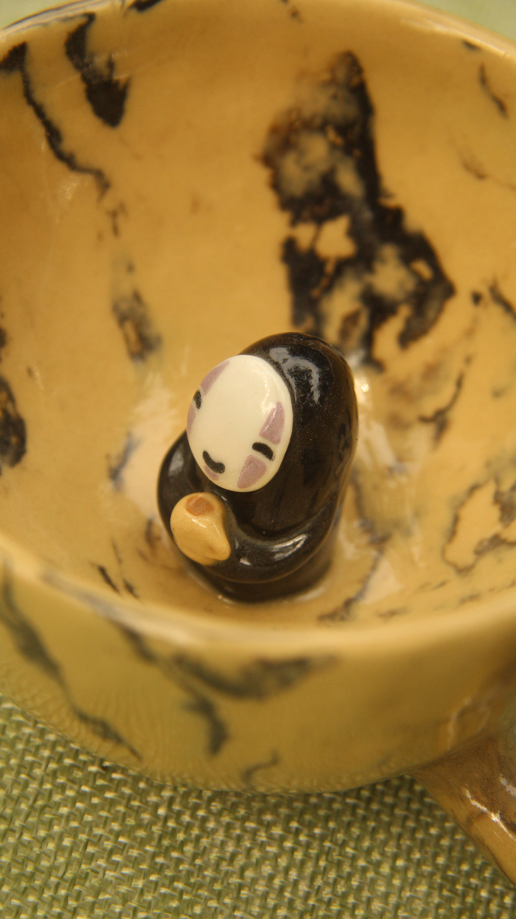 [Pre-order] Marble Handmade Ceramic Mug With Faceless Inside, Handbuilt Pottery, Cute Gift For Anime Fan, Unique Birthday Gift, Adorable Valentine Gift | Totto Pottery