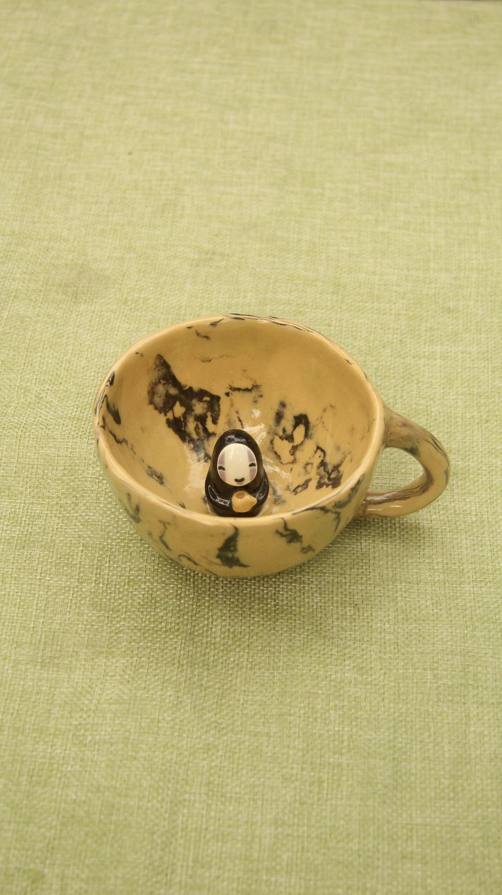 [Pre-order] Marble Handmade Ceramic Mug With Faceless Inside, Handbuilt Pottery, Cute Gift For Anime Fan, Unique Birthday Gift, Adorable Valentine Gift | Totto Pottery