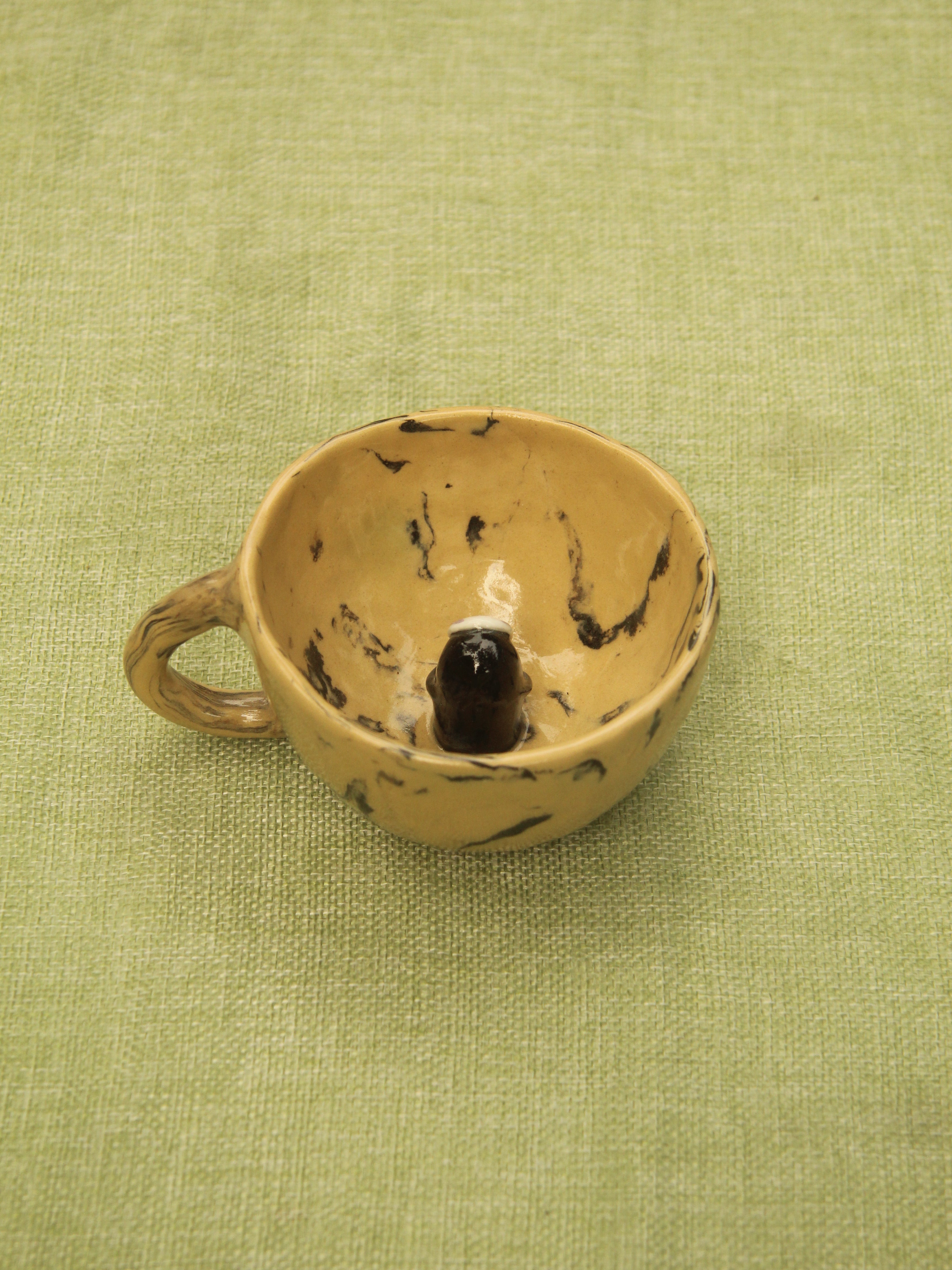 [Pre-order] Marble Handmade Ceramic Mug With Faceless Inside, Handbuilt Pottery, Cute Gift For Anime Fan, Unique Birthday Gift, Adorable Valentine Gift | Totto Pottery