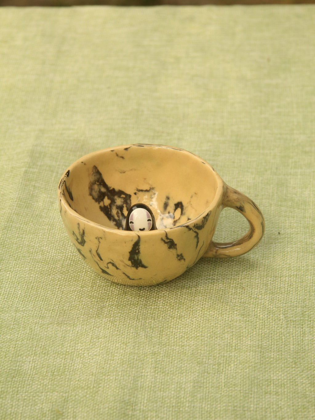 [Pre-order] Marble Handmade Ceramic Mug With Faceless Inside, Handbuilt Pottery, Cute Gift For Anime Fan, Unique Birthday Gift, Adorable Valentine Gift | Totto Pottery