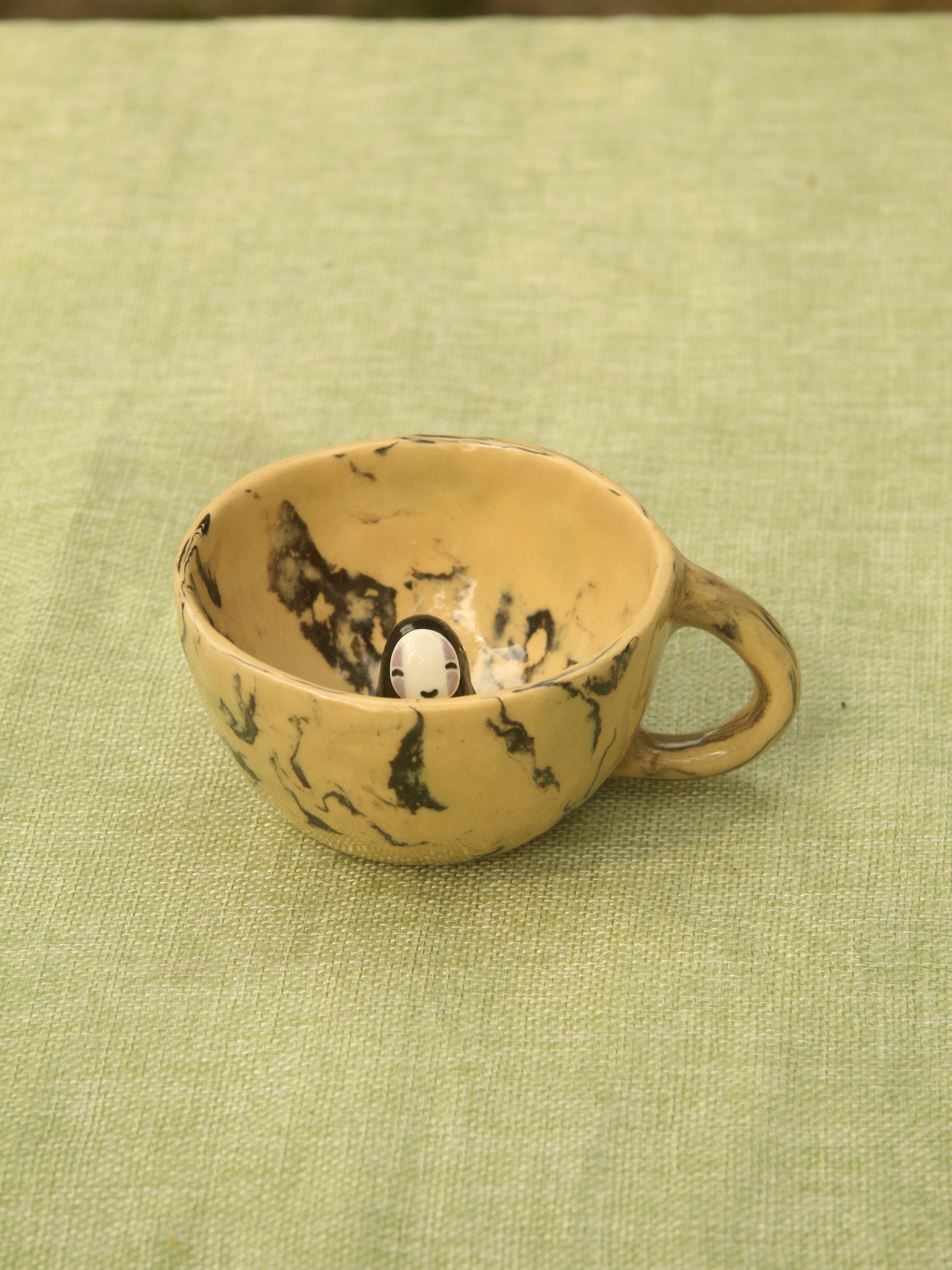 [Pre-order] Marble Handmade Ceramic Mug With Faceless Inside, Handbuilt Pottery, Cute Gift For Anime Fan, Unique Birthday Gift, Adorable Valentine Gift | Totto Pottery