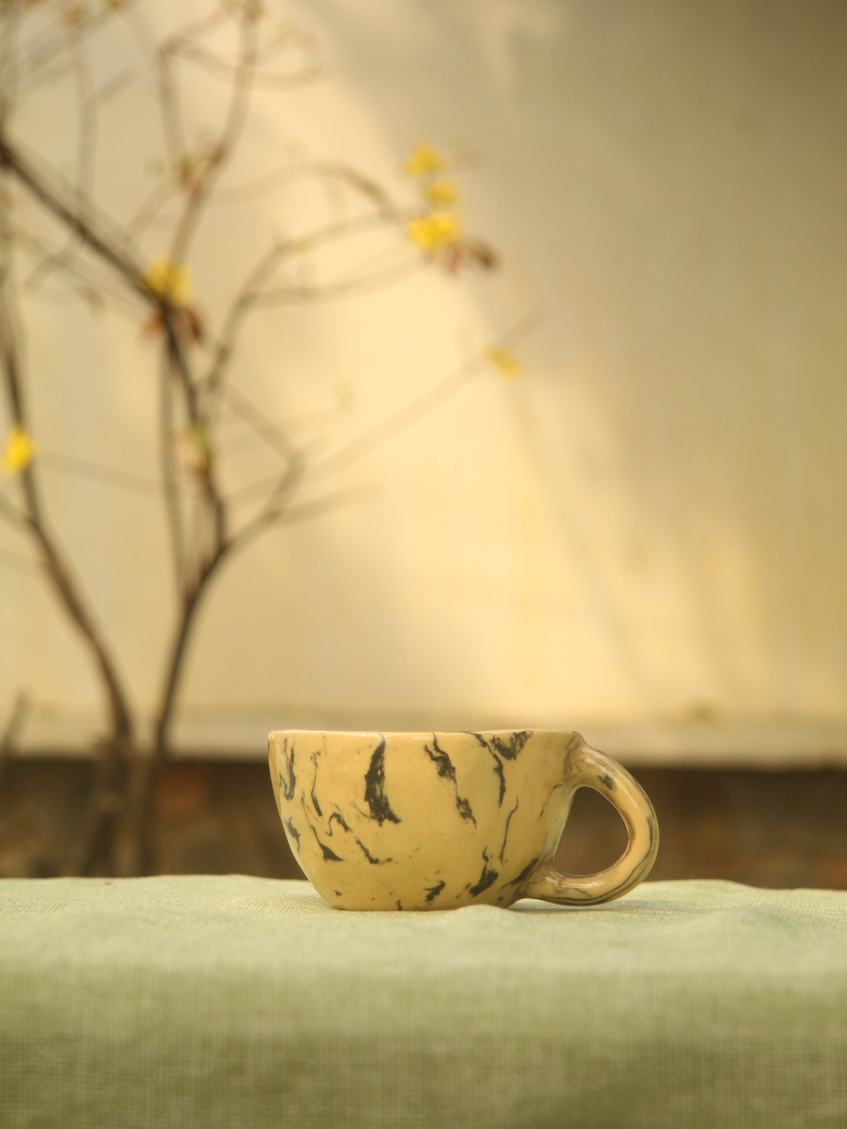 [Pre-order] Marble Handmade Ceramic Mug With Faceless Inside, Handbuilt Pottery, Cute Gift For Anime Fan, Unique Birthday Gift, Adorable Valentine Gift | Totto Pottery