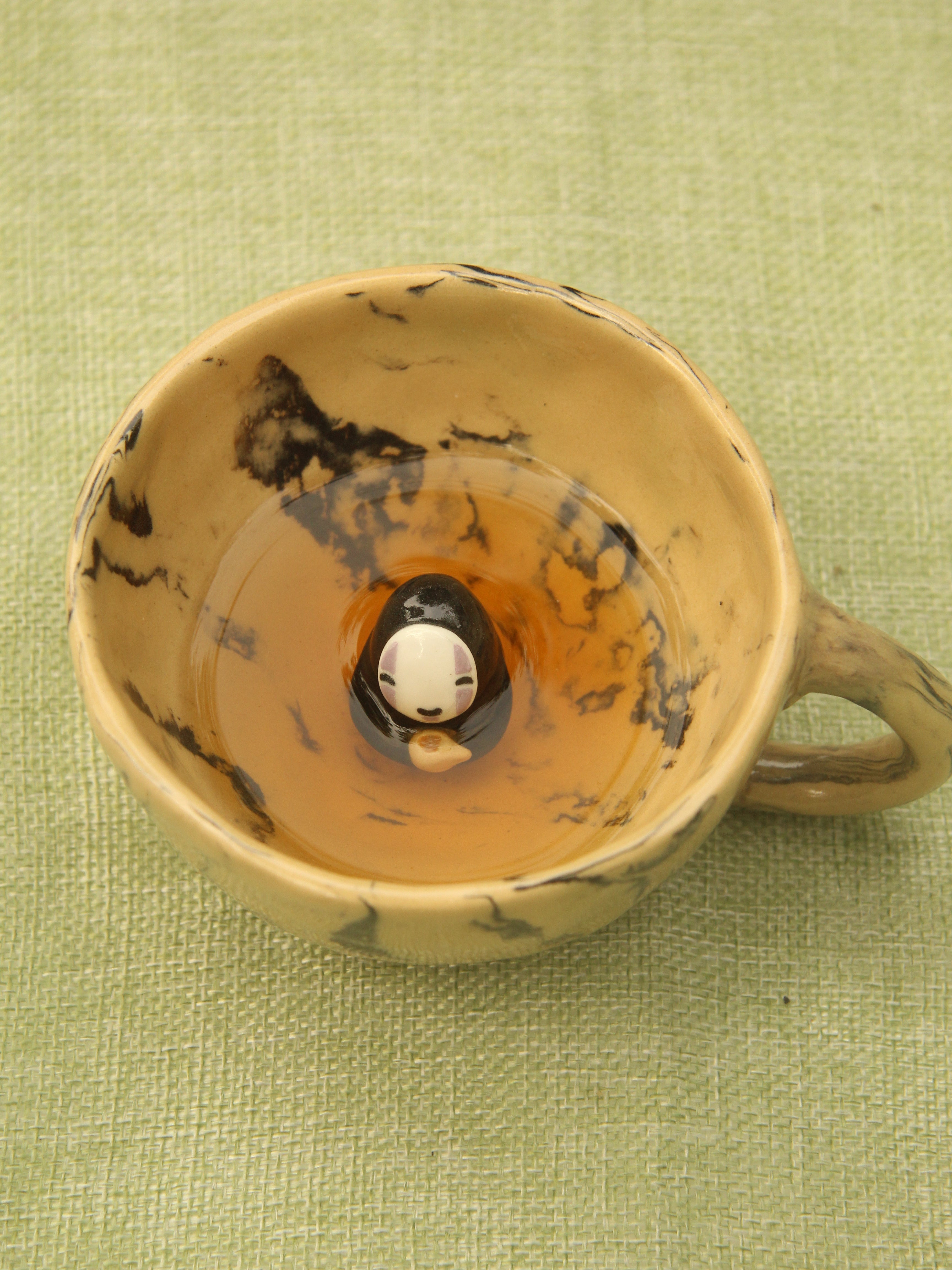 [Pre-order] Marble Handmade Ceramic Mug With Faceless Inside, Handbuilt Pottery, Cute Gift For Anime Fan, Unique Birthday Gift, Adorable Valentine Gift | Totto Pottery