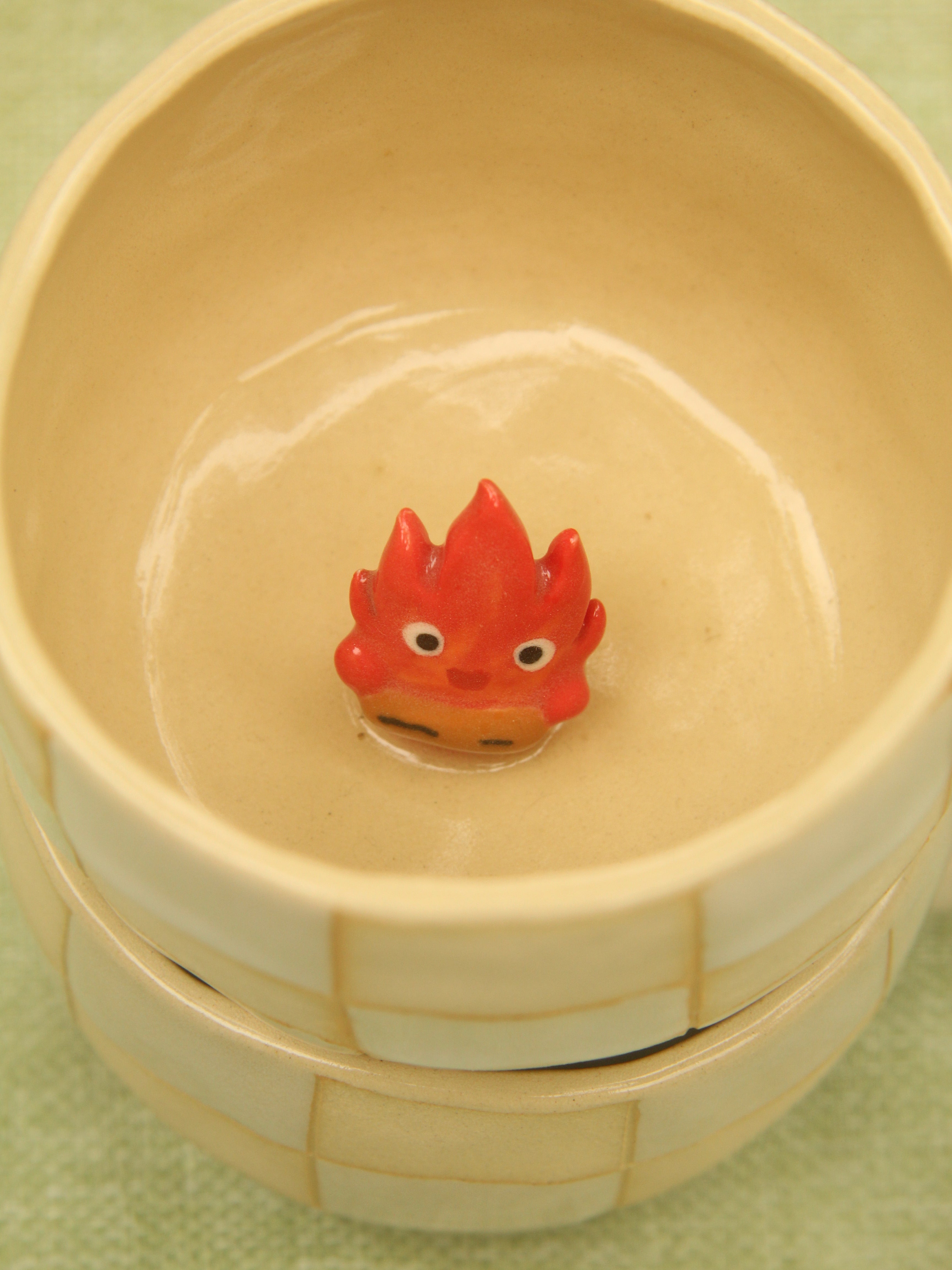 [Pre-order] Fire Demon Handmade Ceramic Checkered Mug, Handbuilt Pottery, Cute Gift For Anime Fan, Unique Birthday Gift, Adorable Valentine Gift | Totto Pottery