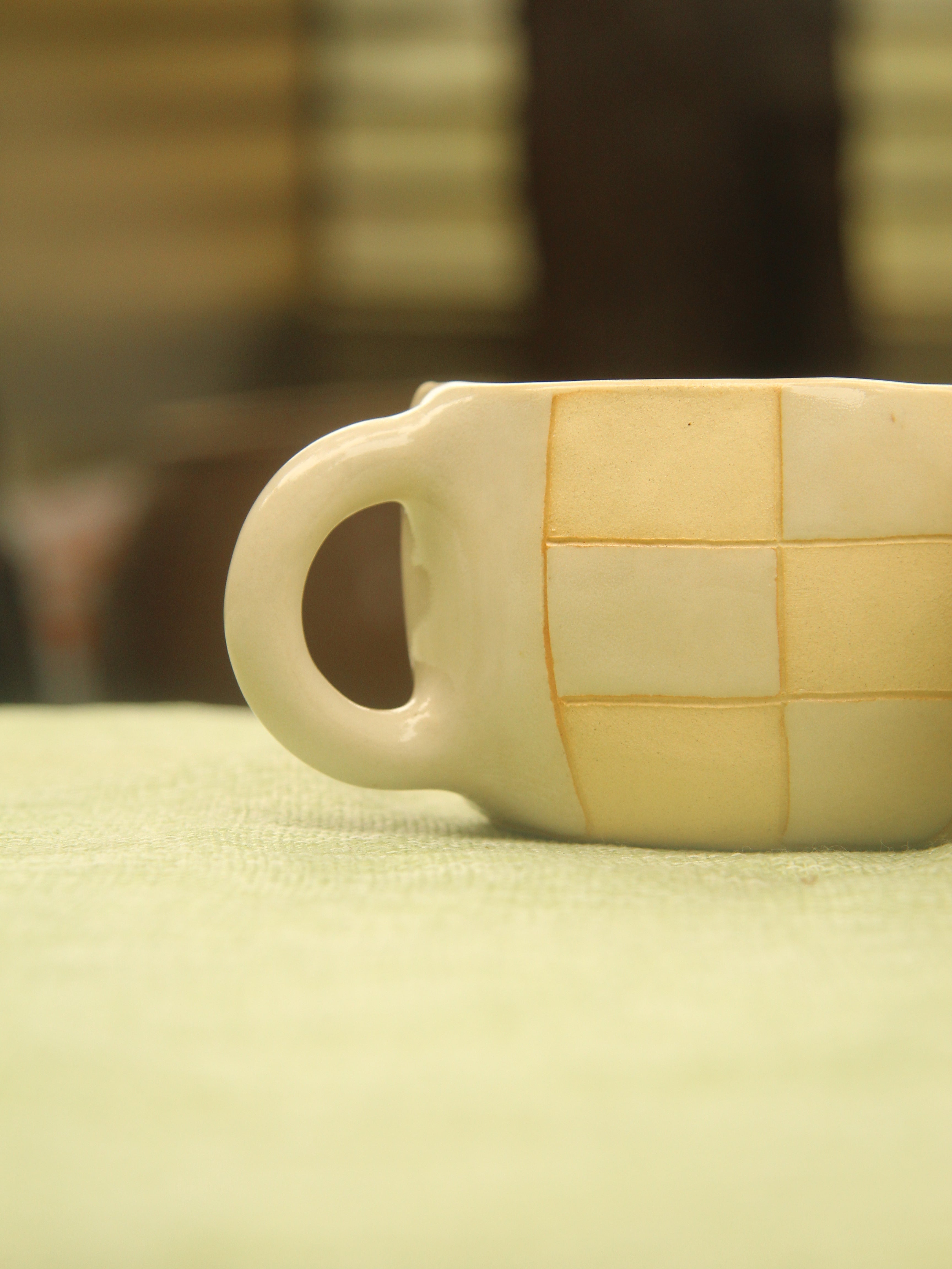 [Pre-order] Fire Demon Handmade Ceramic Checkered Mug, Handbuilt Pottery, Cute Gift For Anime Fan, Unique Birthday Gift, Adorable Valentine Gift | Totto Pottery