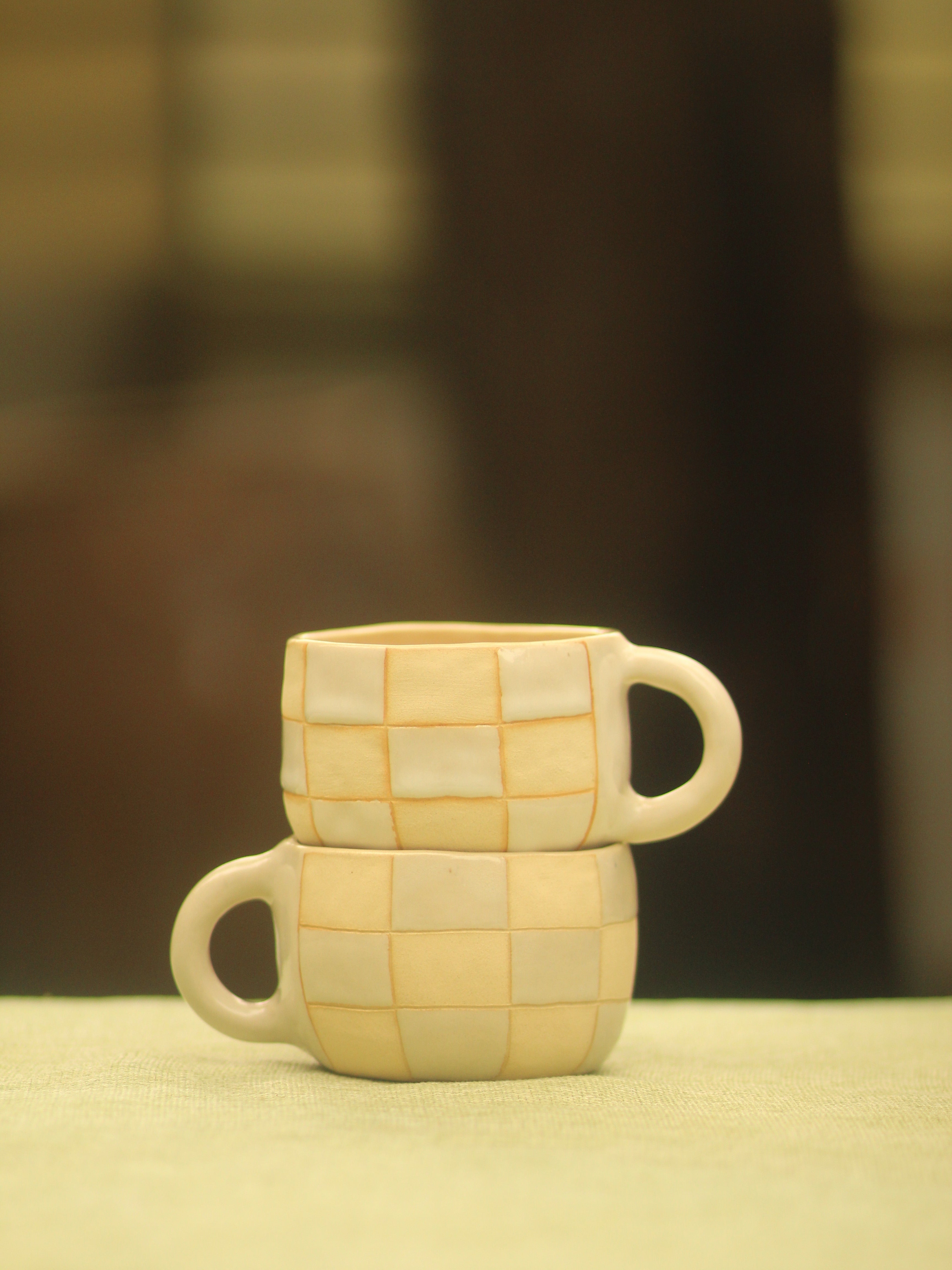 [Pre-order] Fire Demon Handmade Ceramic Checkered Mug, Handbuilt Pottery, Cute Gift For Anime Fan, Unique Birthday Gift, Adorable Valentine Gift | Totto Pottery