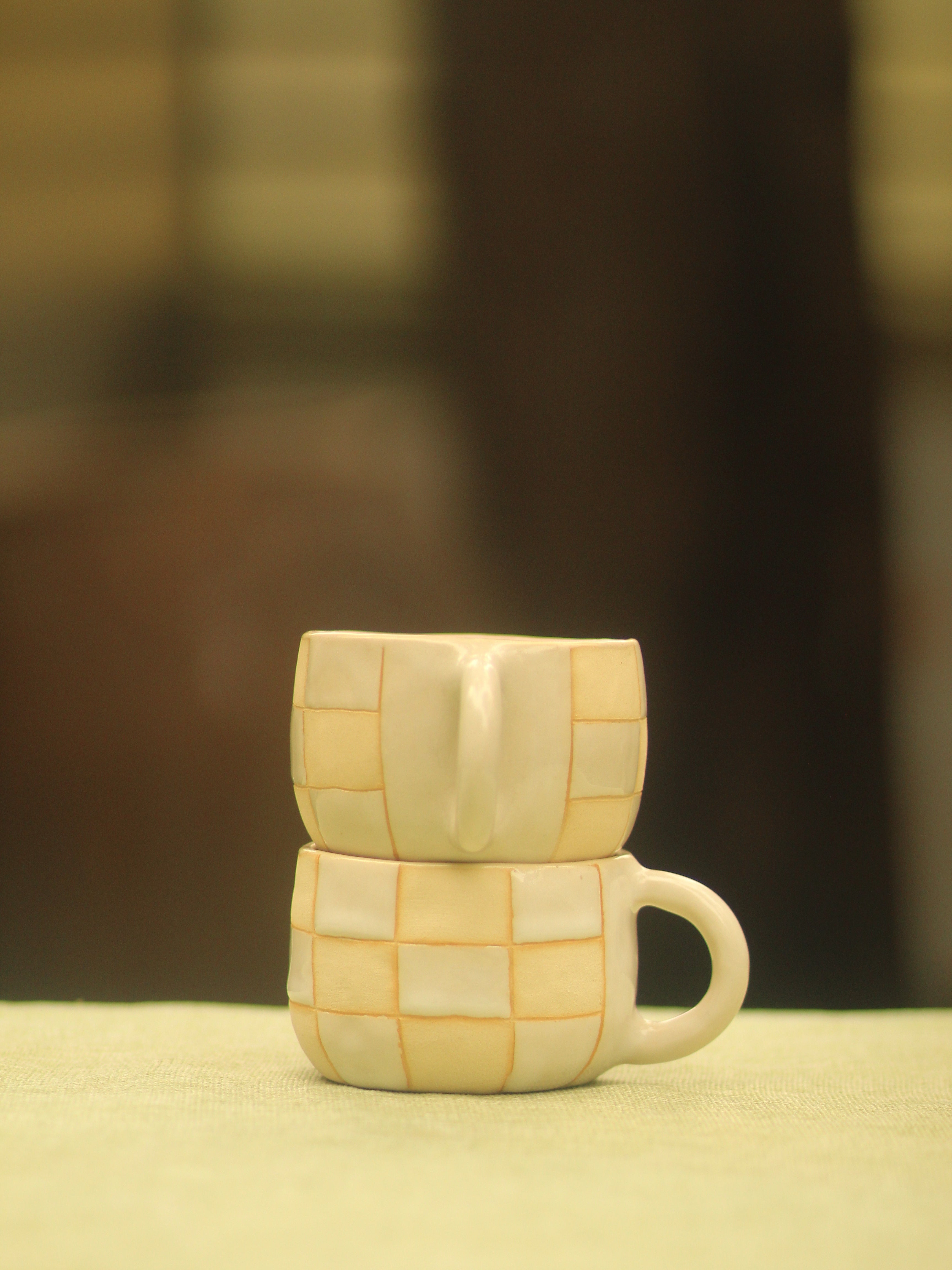 [Pre-order] Fire Demon Handmade Ceramic Checkered Mug, Handbuilt Pottery, Cute Gift For Anime Fan, Unique Birthday Gift, Adorable Valentine Gift | Totto Pottery