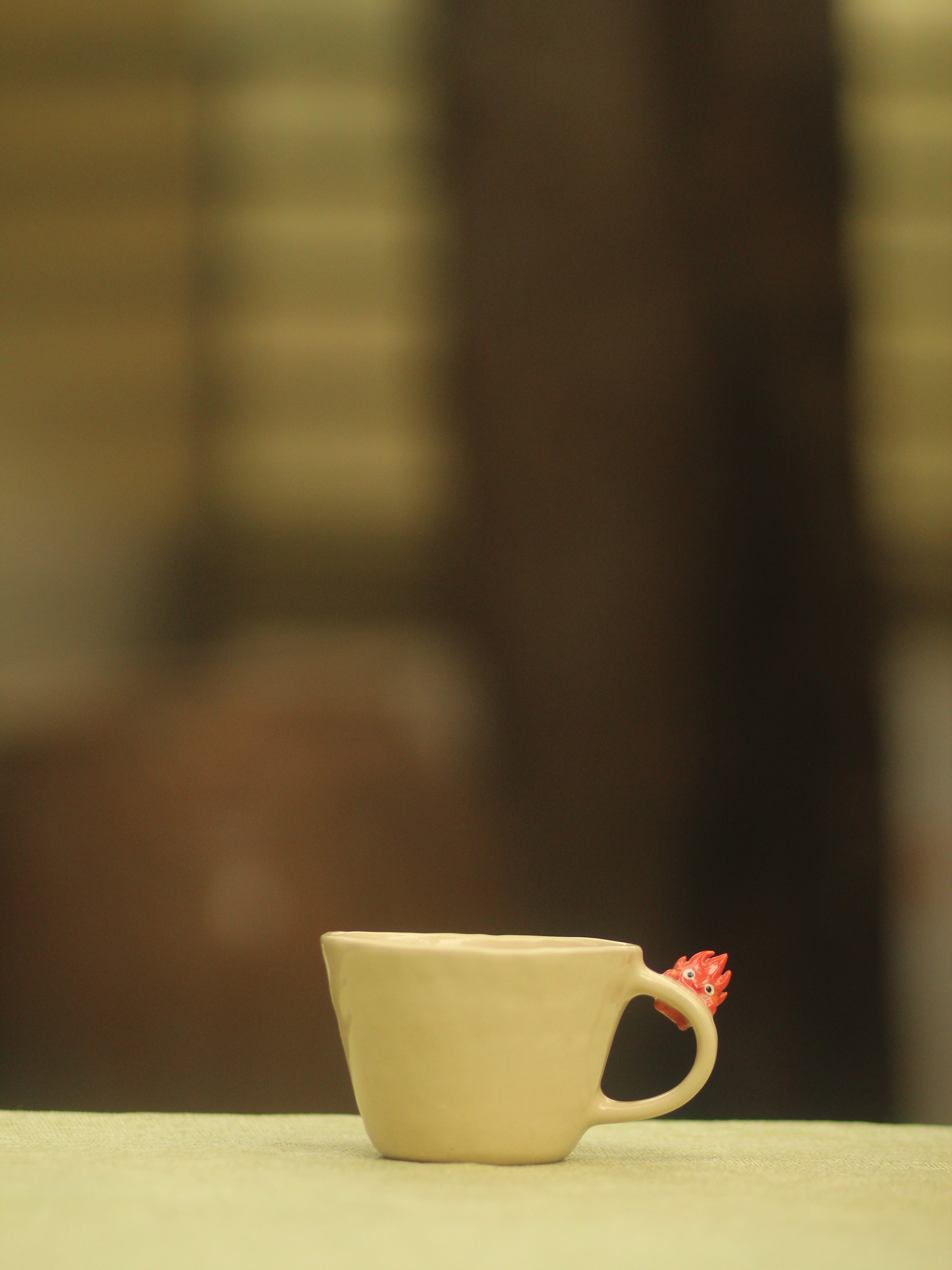 [Pre-order] Hanging Fire Demon Handmade Ceramic Handle Mug, Handbuilt Pottery, Cute Gift For Anime Fan, Unique Birthday Gift, Adorable Valentine Gift | Totto Pottery