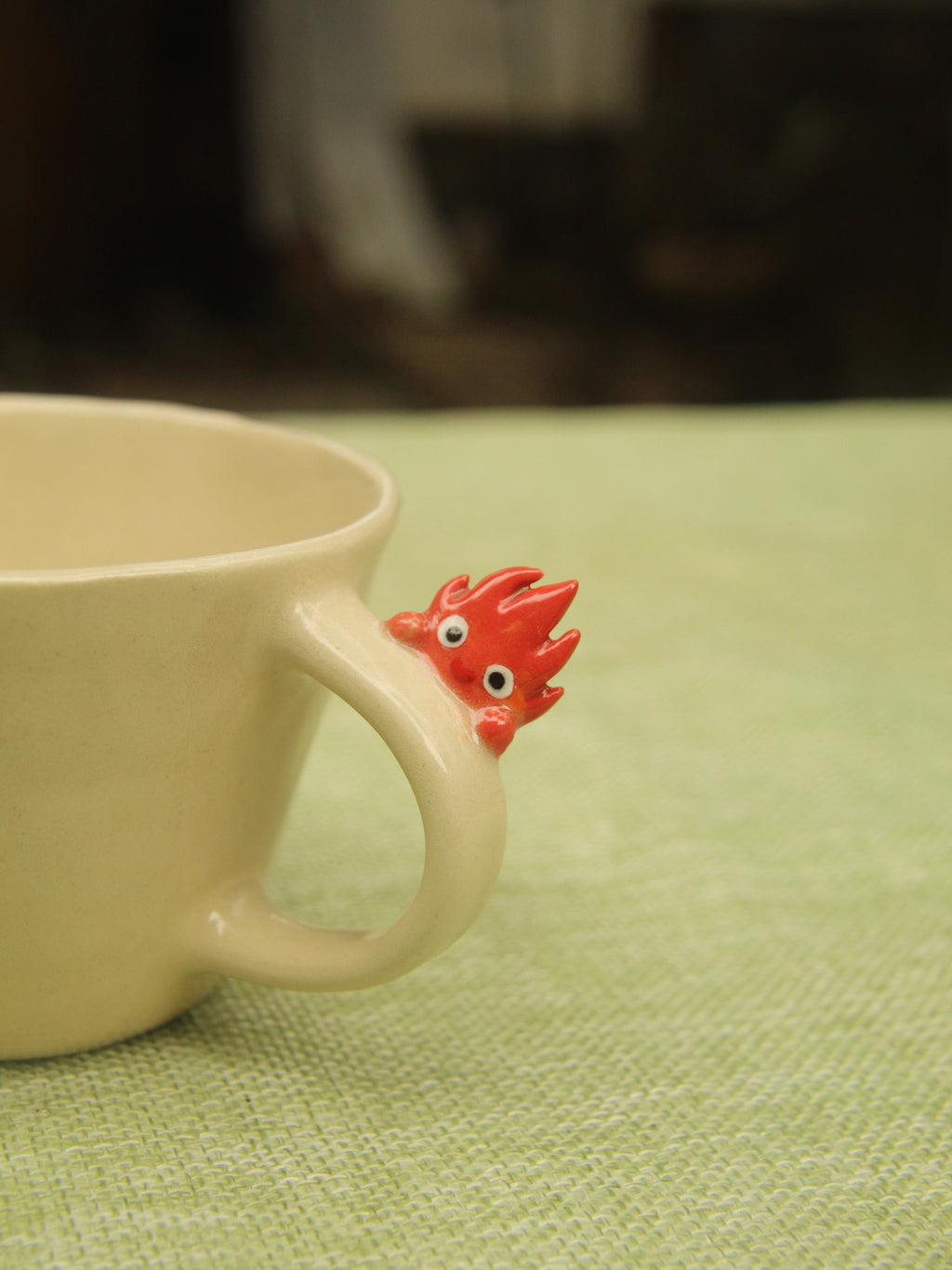 [Pre-order] Hanging Fire Demon Handmade Ceramic Handle Mug, Handbuilt Pottery, Cute Gift For Anime Fan, Unique Birthday Gift, Adorable Valentine Gift | Totto Pottery