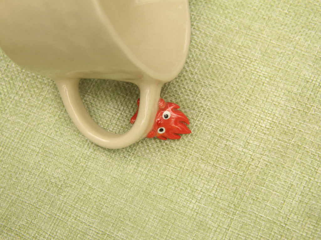 [Pre-order] Hanging Fire Demon Handmade Ceramic Handle Mug, Handbuilt Pottery, Cute Gift For Anime Fan, Unique Birthday Gift, Adorable Valentine Gift | Totto Pottery