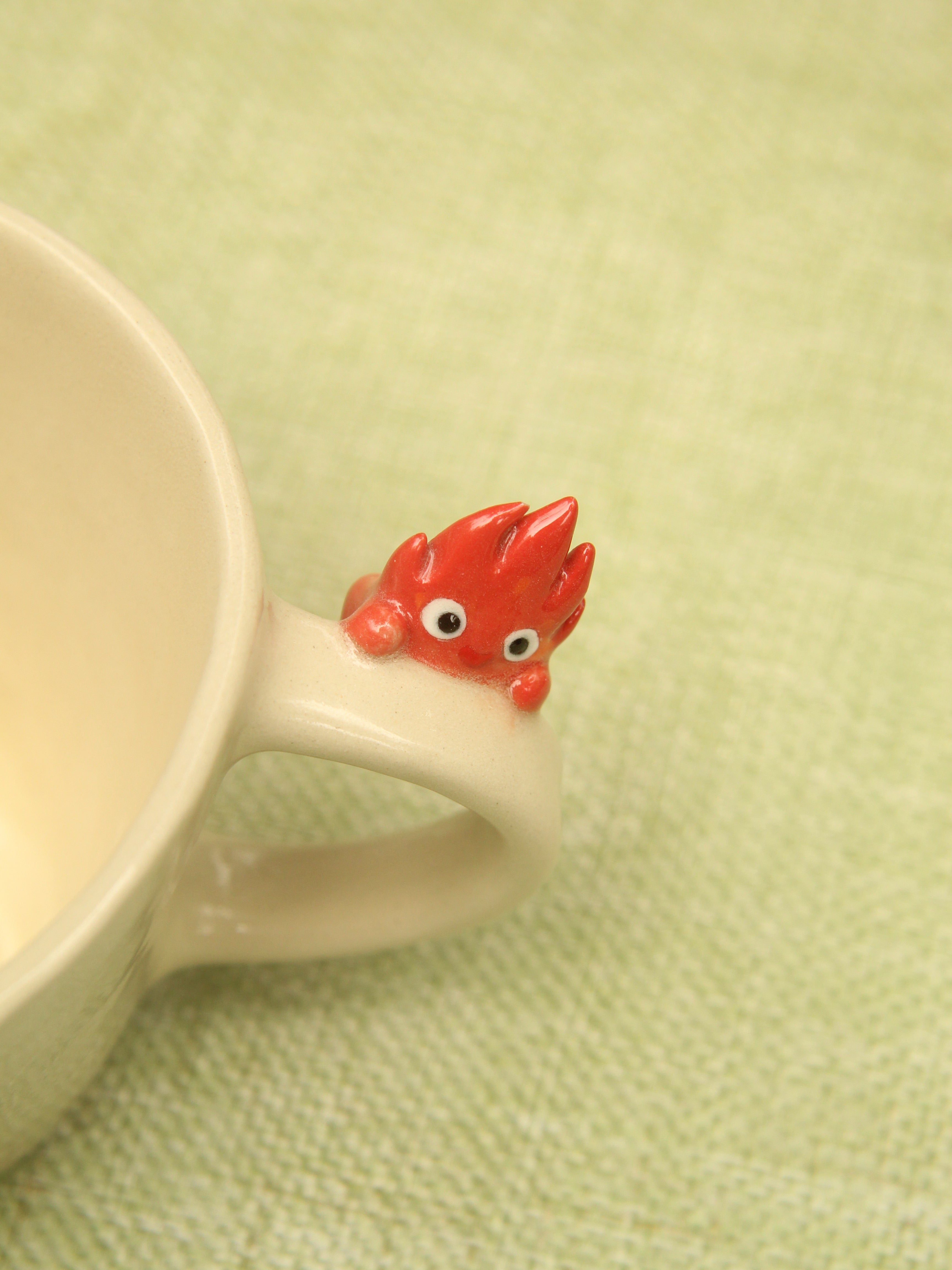 [Pre-order] Hanging Fire Demon Handmade Ceramic Handle Mug, Handbuilt Pottery, Cute Gift For Anime Fan, Unique Birthday Gift, Adorable Valentine Gift | Totto Pottery
