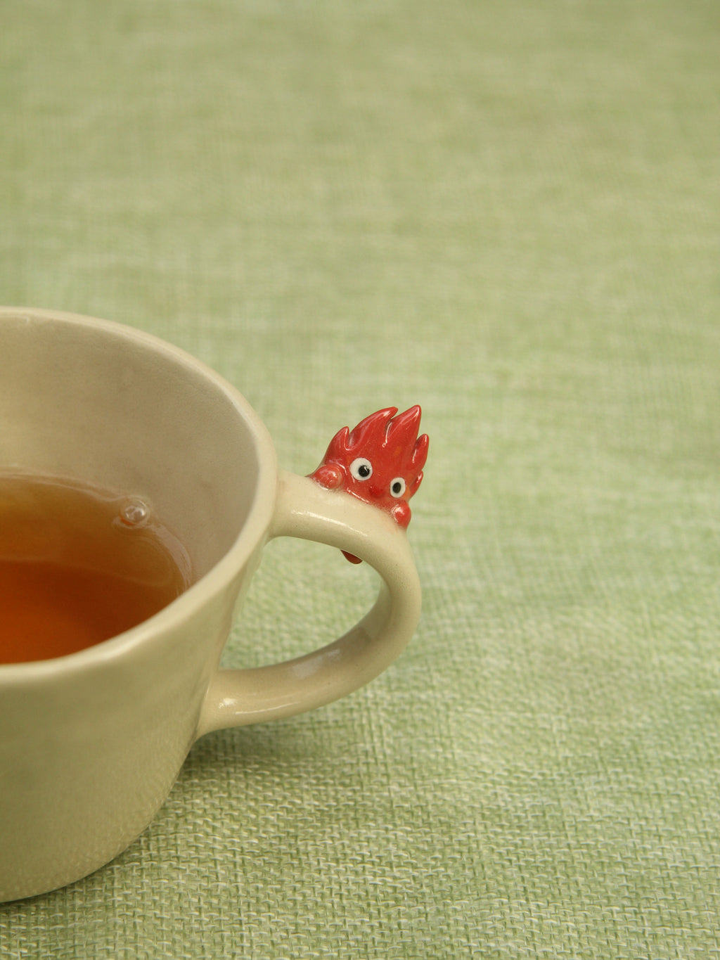 [Pre-order] Hanging Fire Demon Handmade Ceramic Handle Mug, Handbuilt Pottery, Cute Gift For Anime Fan, Unique Birthday Gift, Adorable Valentine Gift | Totto Pottery