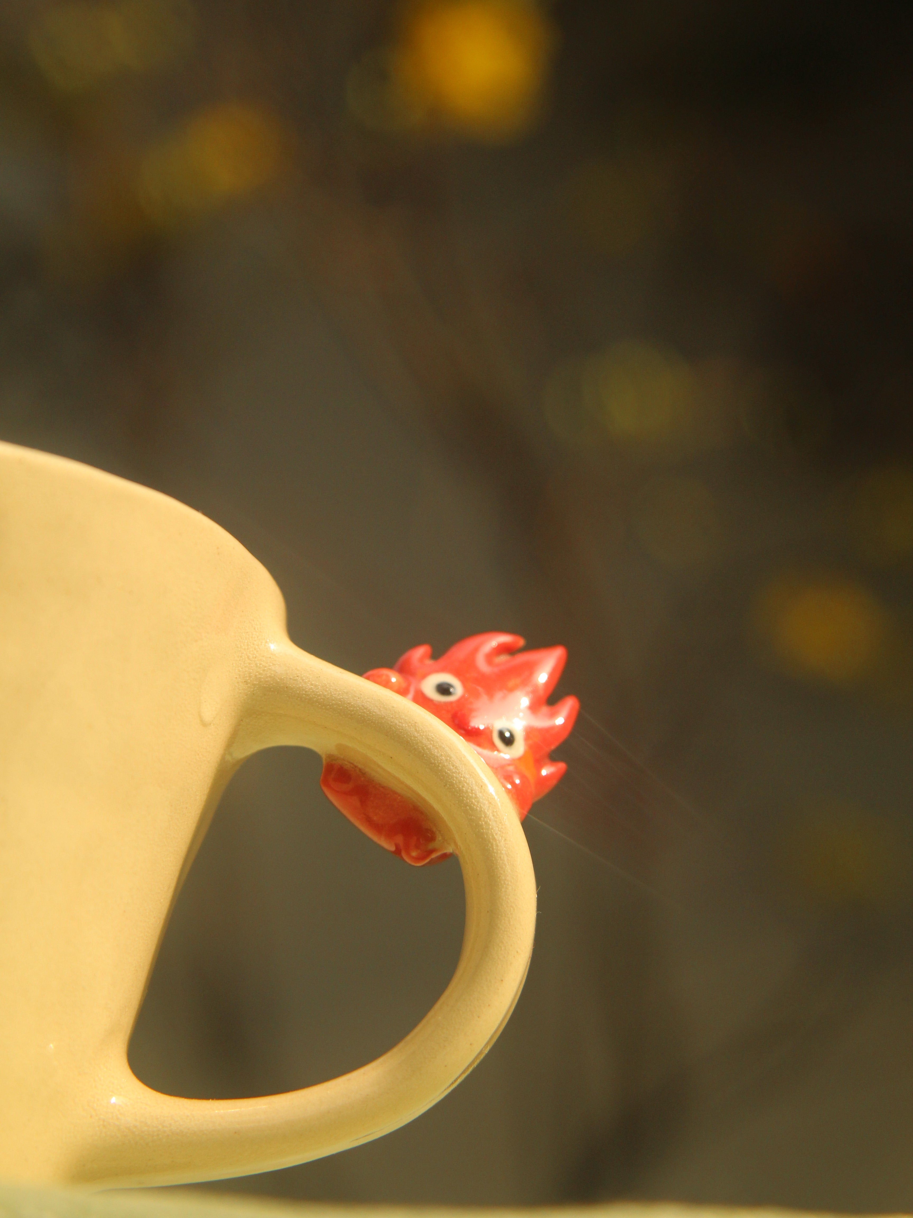 [Pre-order] Hanging Fire Demon Handmade Ceramic Handle Mug, Handbuilt Pottery, Cute Gift For Anime Fan, Unique Birthday Gift, Adorable Valentine Gift | Totto Pottery